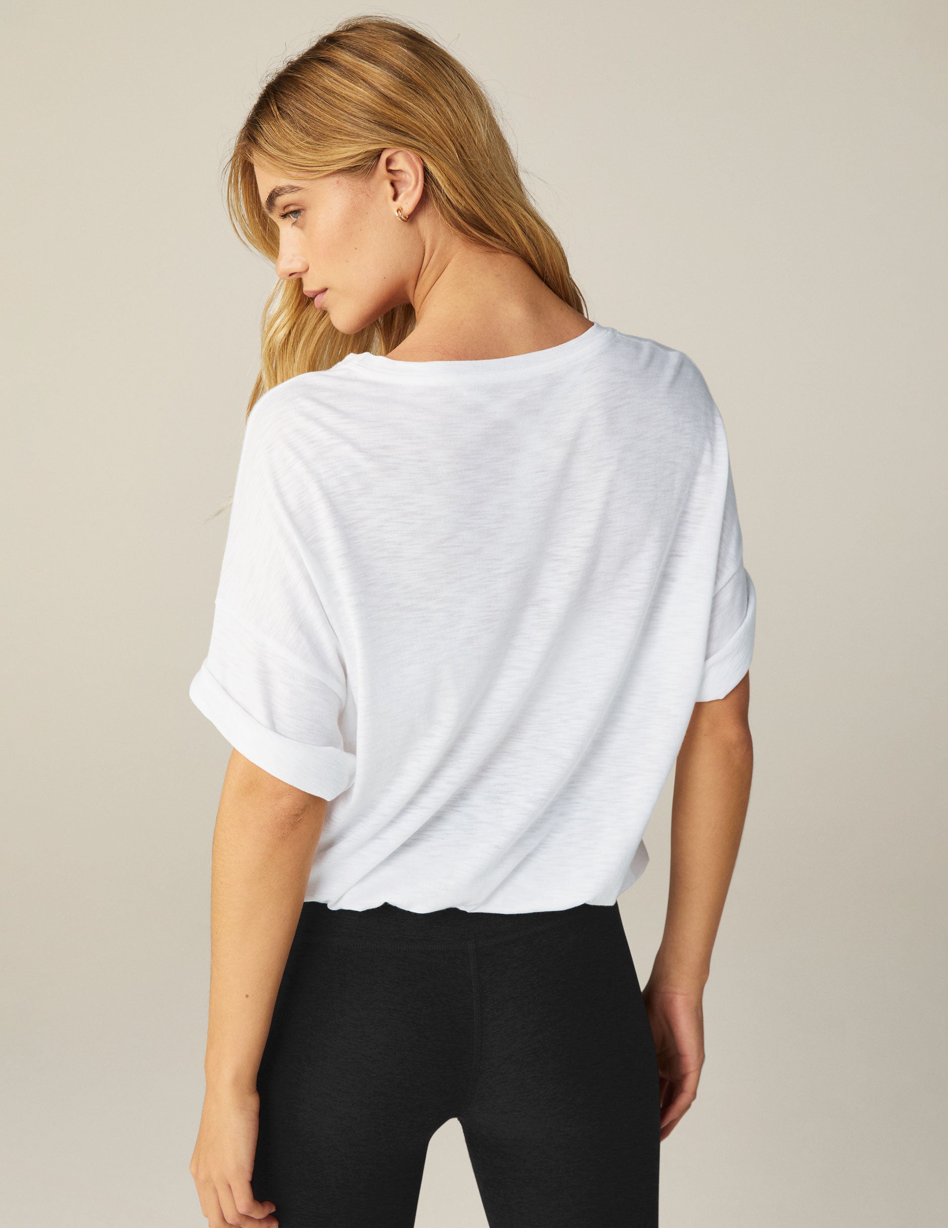 white short sleeve top with tie detail