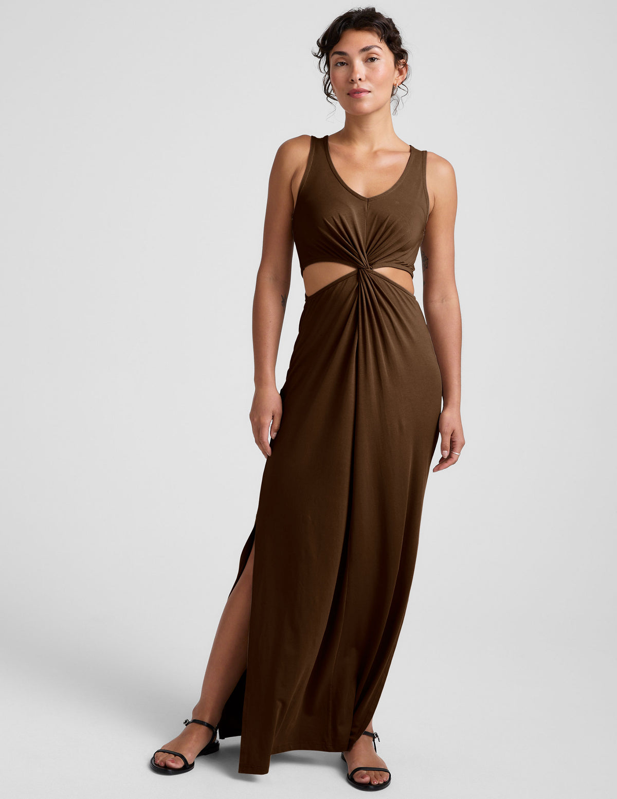 green emerald velvet dress Beyond Yoga Maxi Around The World Front Twist Dress