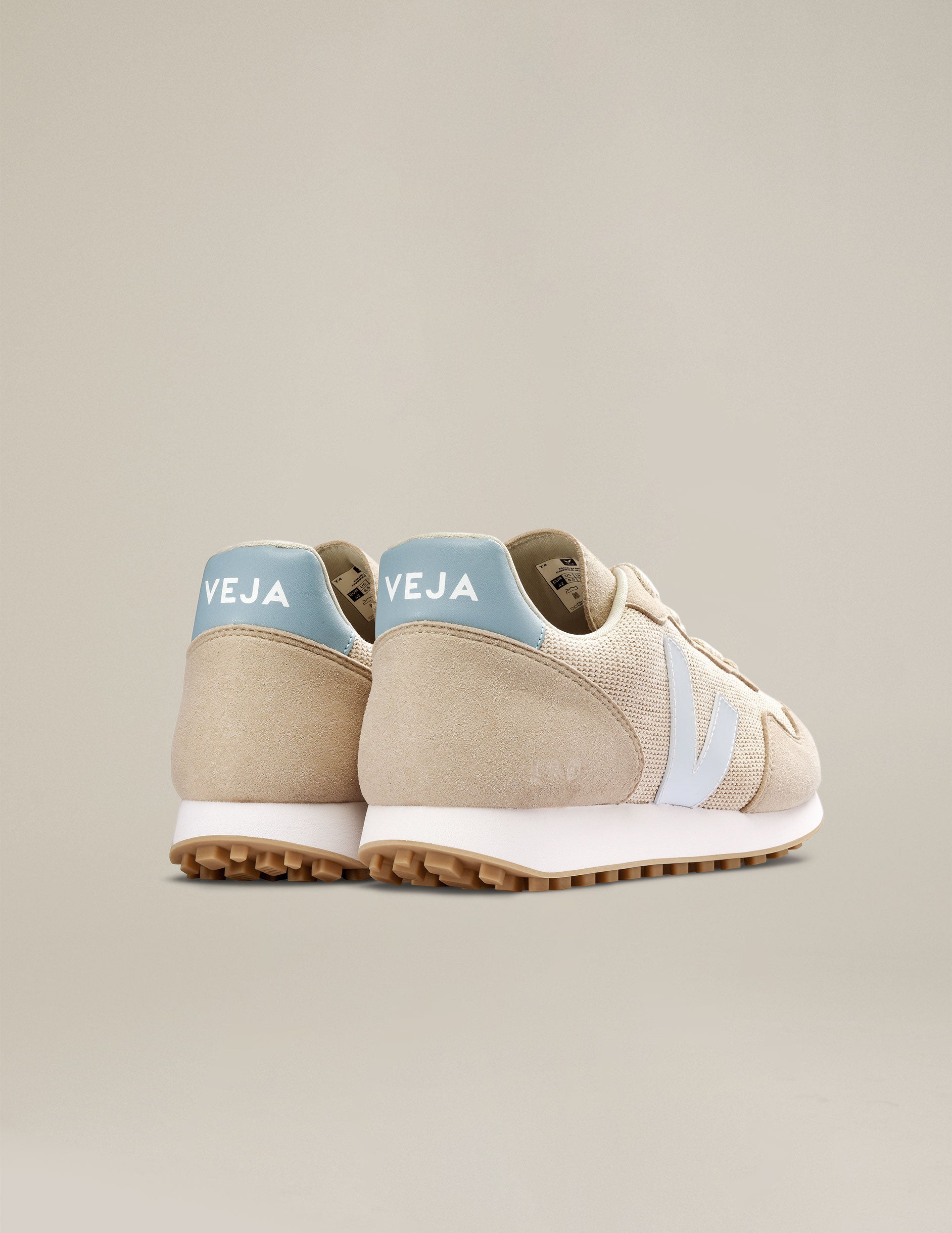 cream and blue lace up Veja SDU sneakers. made in Brazil.