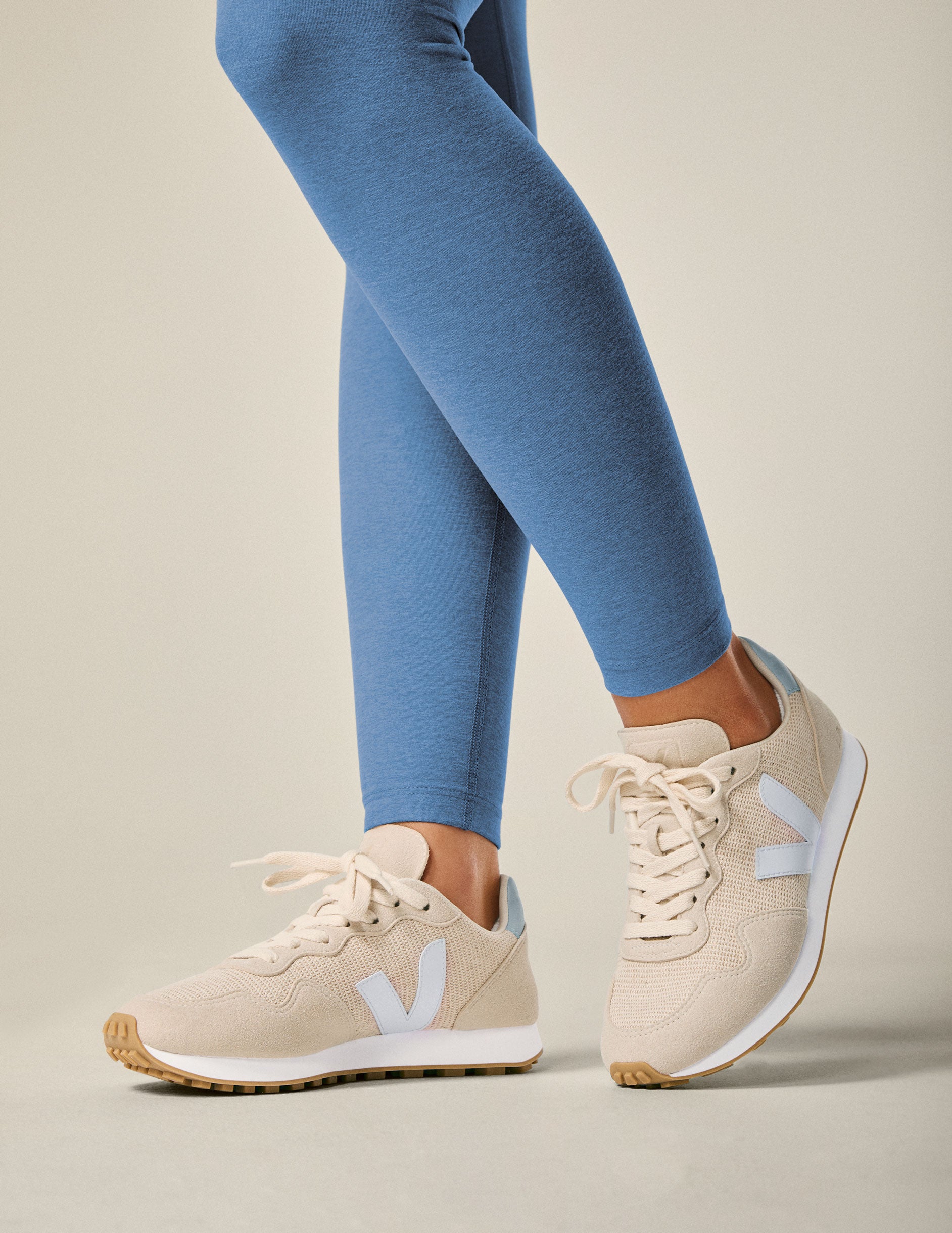 cream and blue lace up Veja SDU sneakers. made in Brazil.