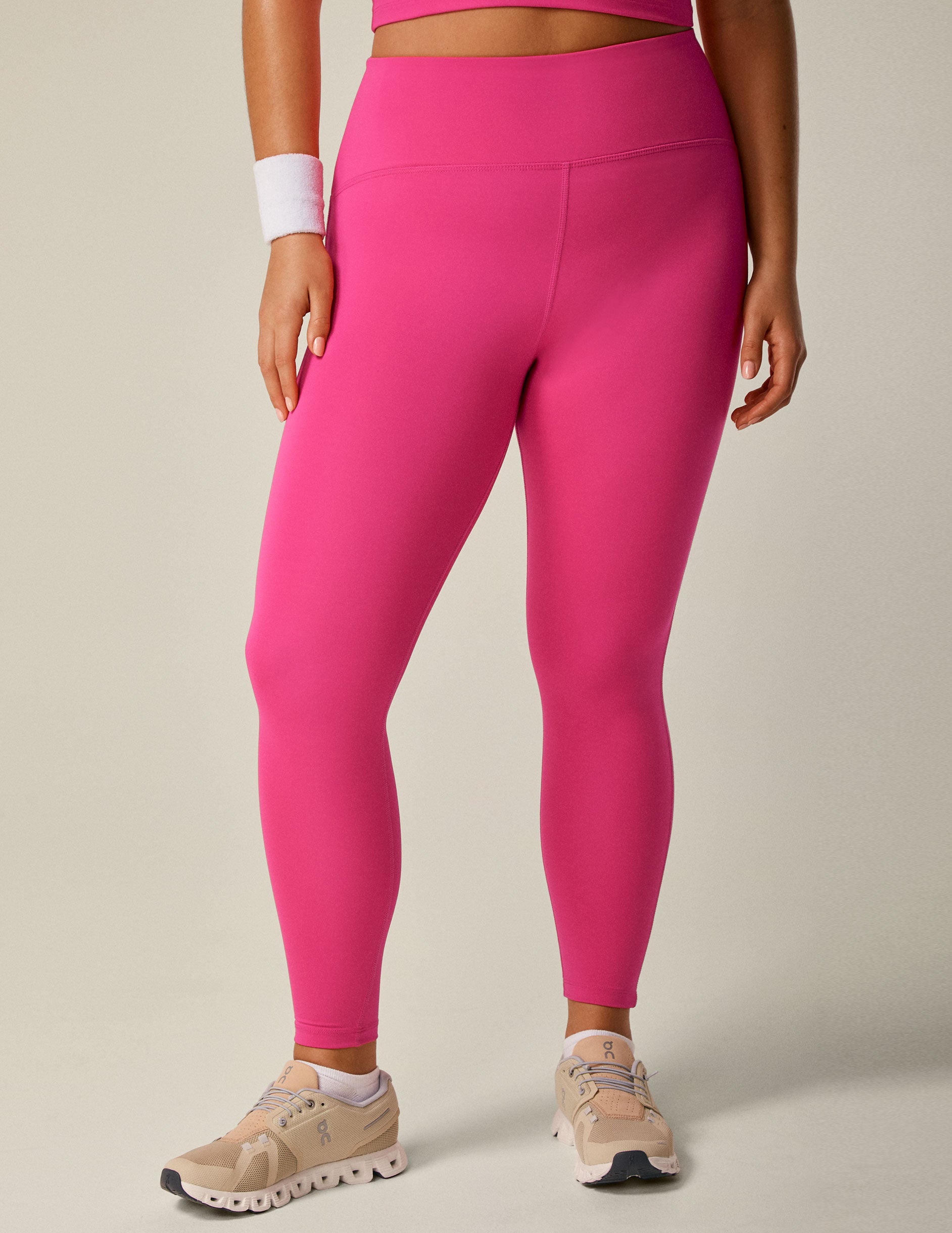 pink 4 inch waistband midi leggings. 