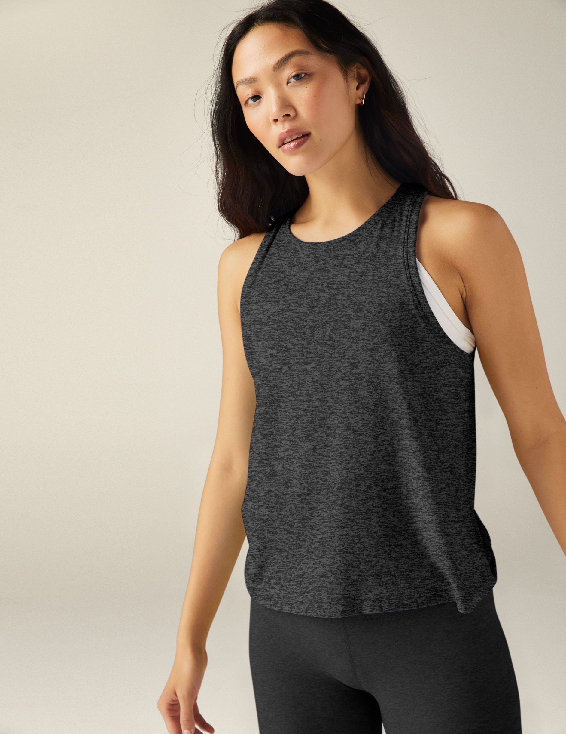 black wide strap tank top. 