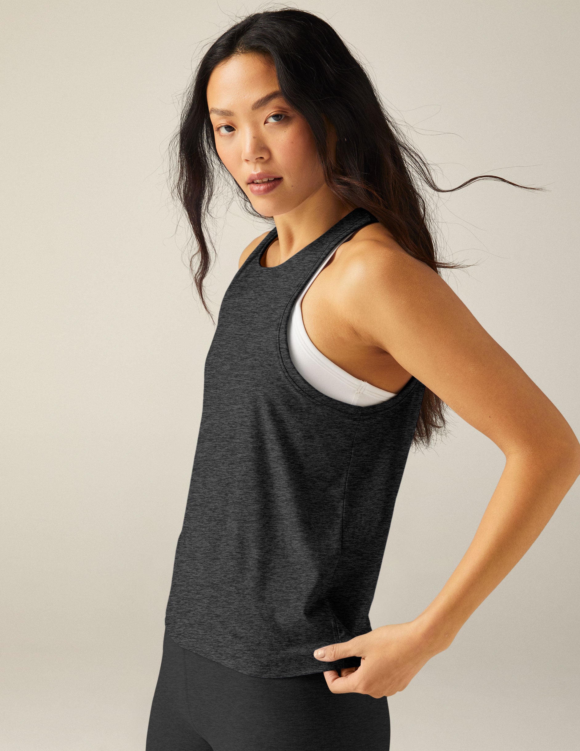 black wide strap tank top. 