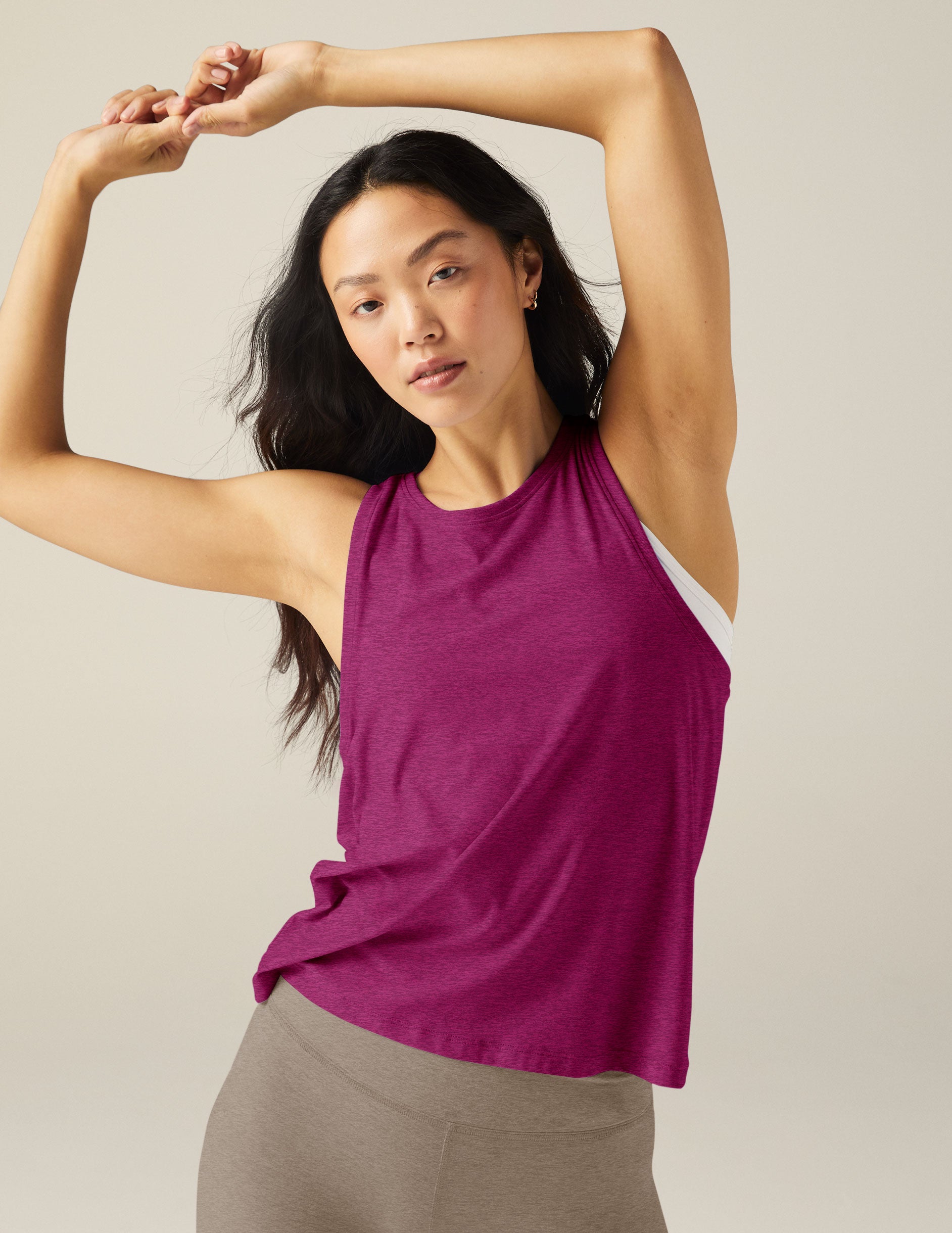 purple high-neck relaxed fit tank top