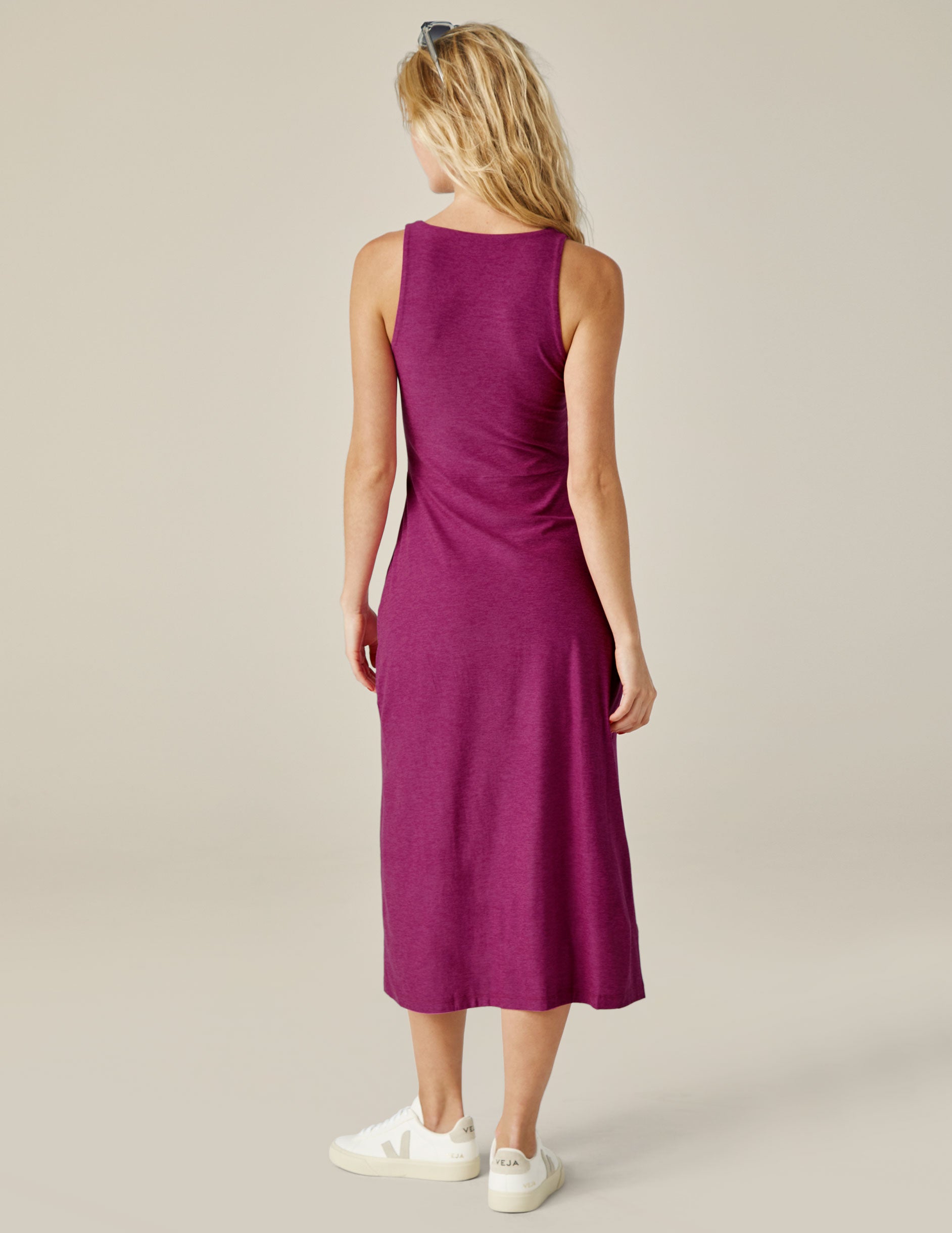 purple midi dress with slit at front side