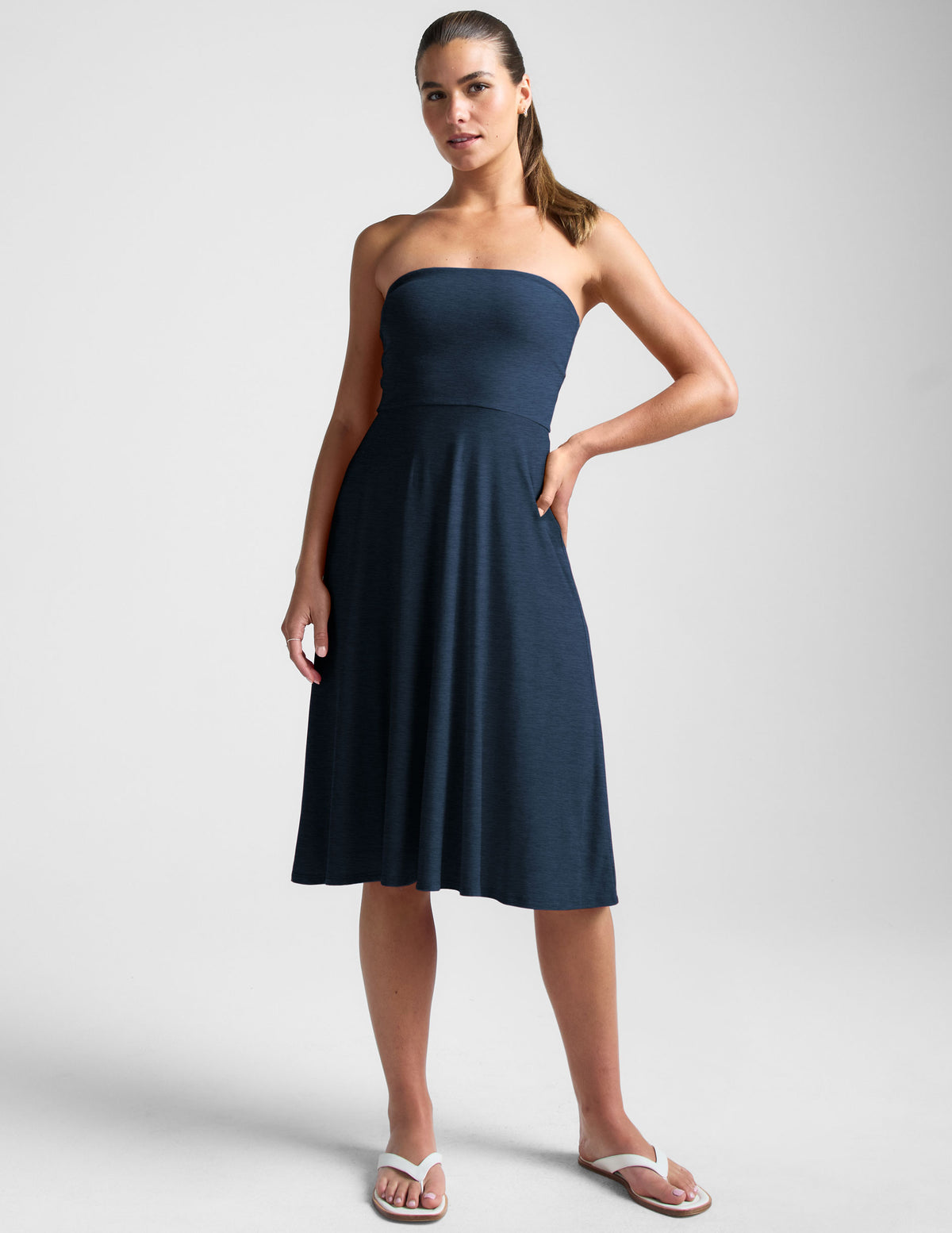 navy blue strapless dress Beyond Yoga Featherweight Strapless Dress