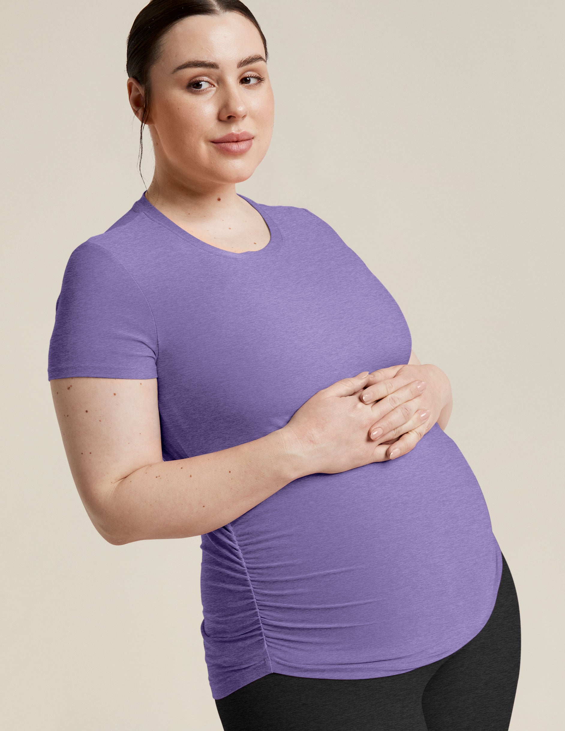 purple maternity short sleeve t-shirt. 