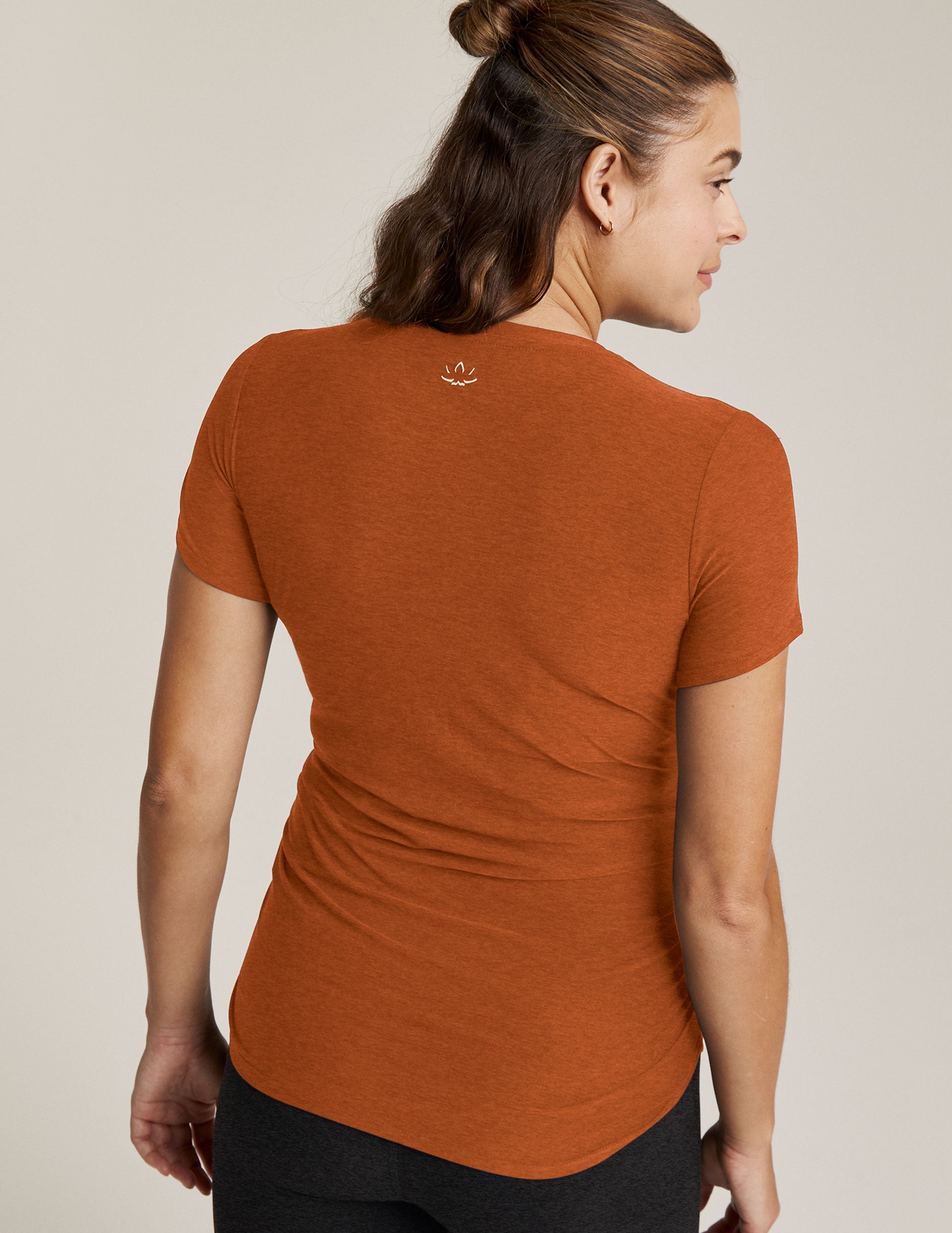 brown maternity scoop neck short sleeve top.