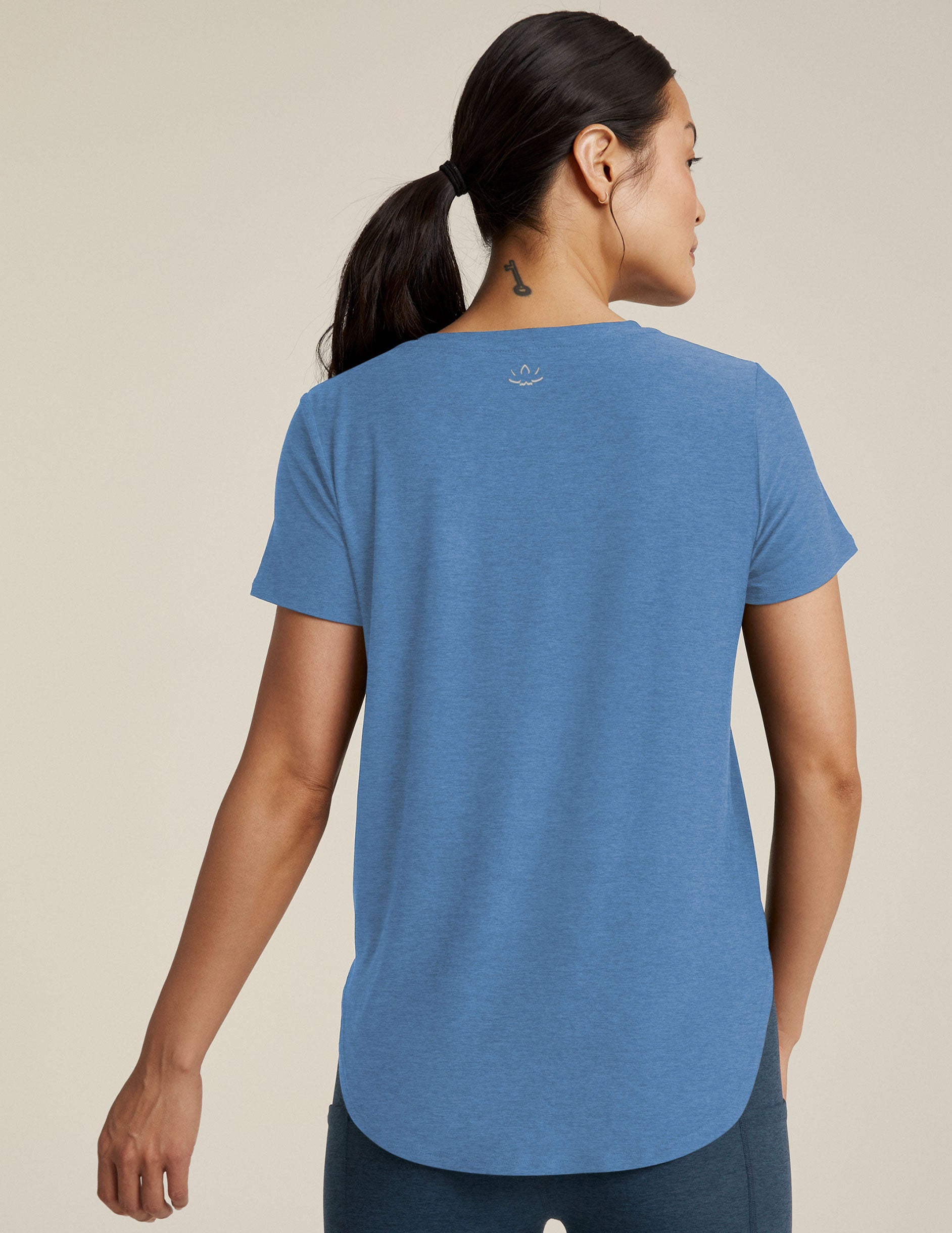 blue short sleeve t-shirt. 