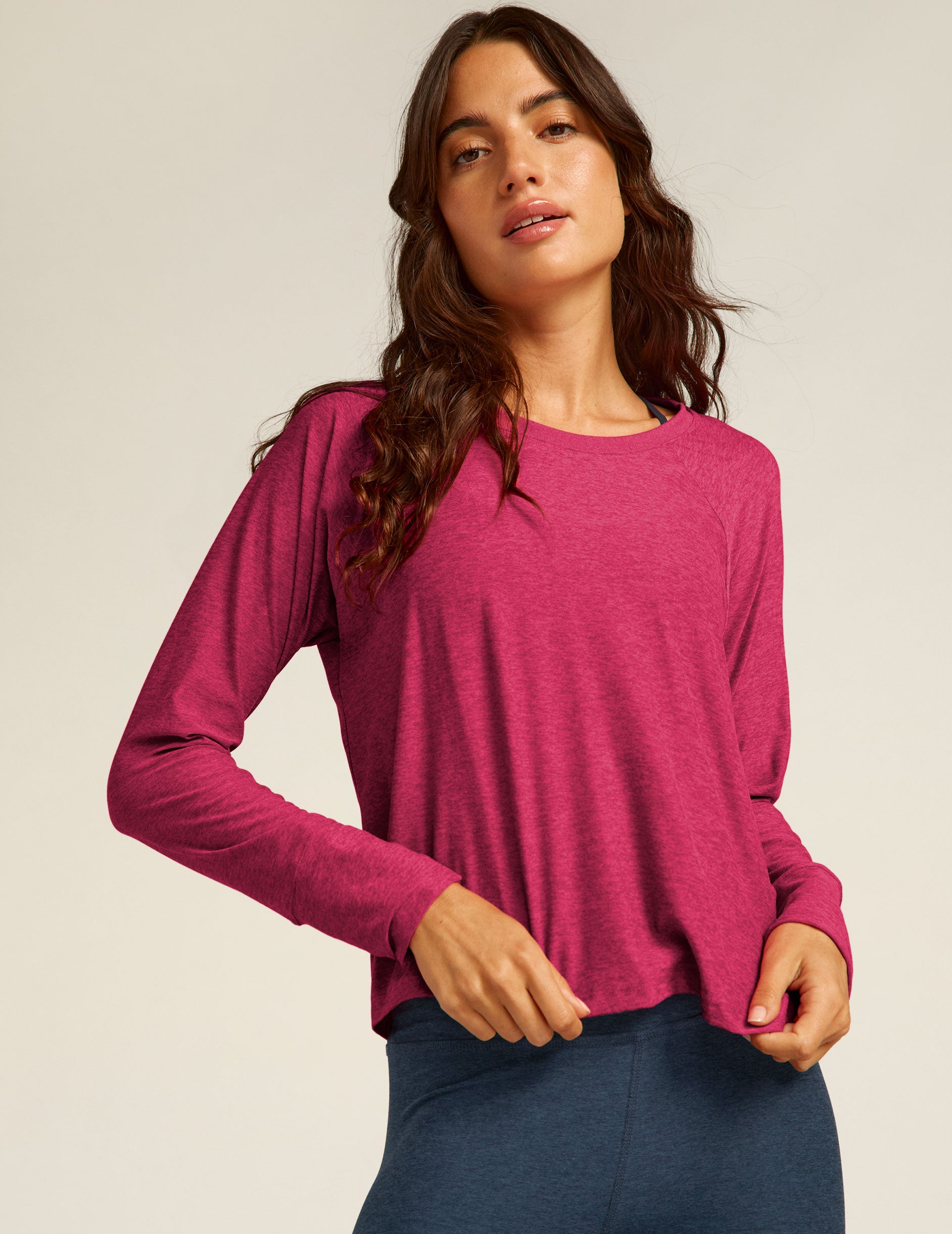 red long sleeve pullover top