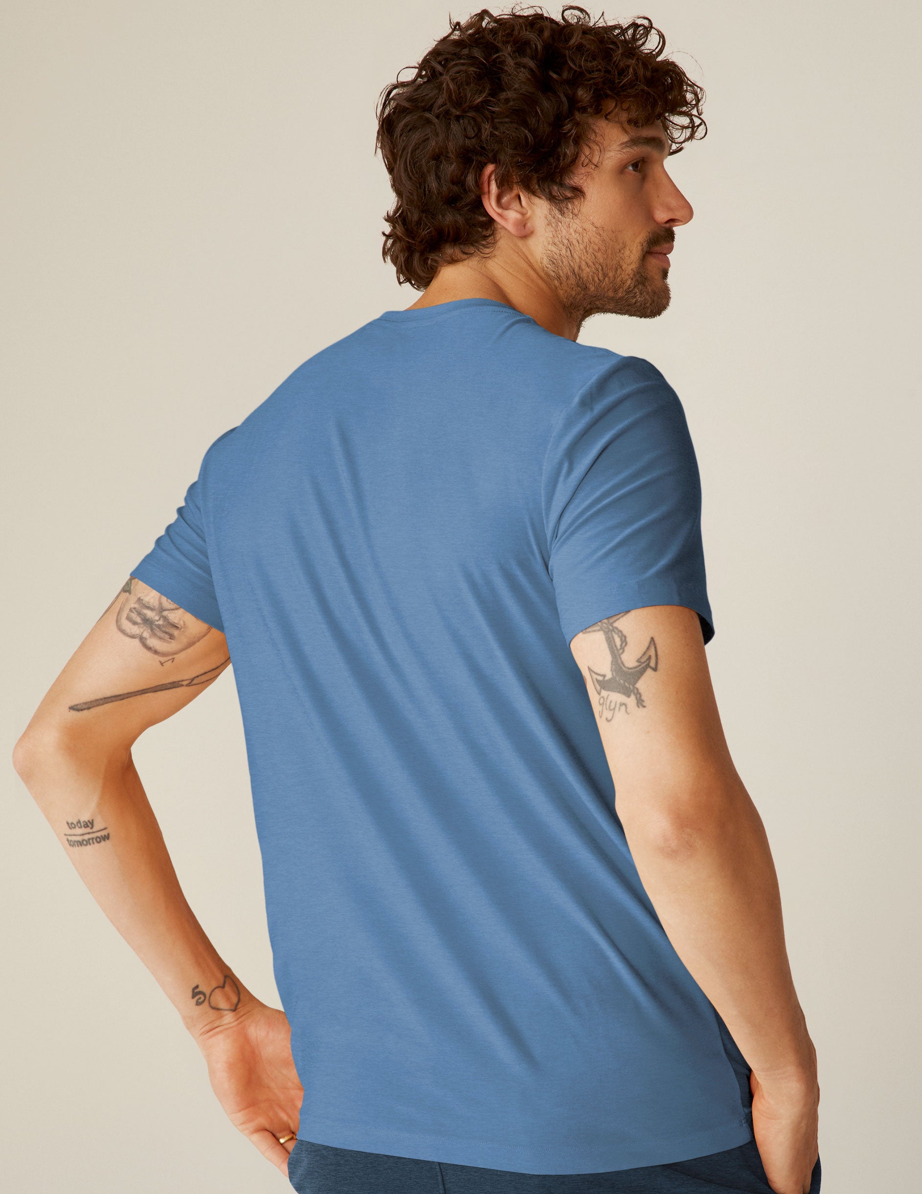 blue men's short sleeve athleisure shirt. 