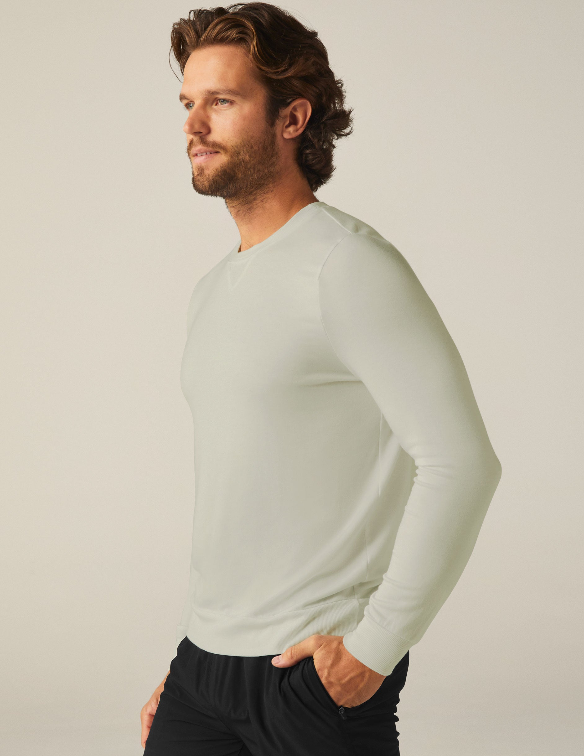 beige mens long sleeve crew neck sweatshirt