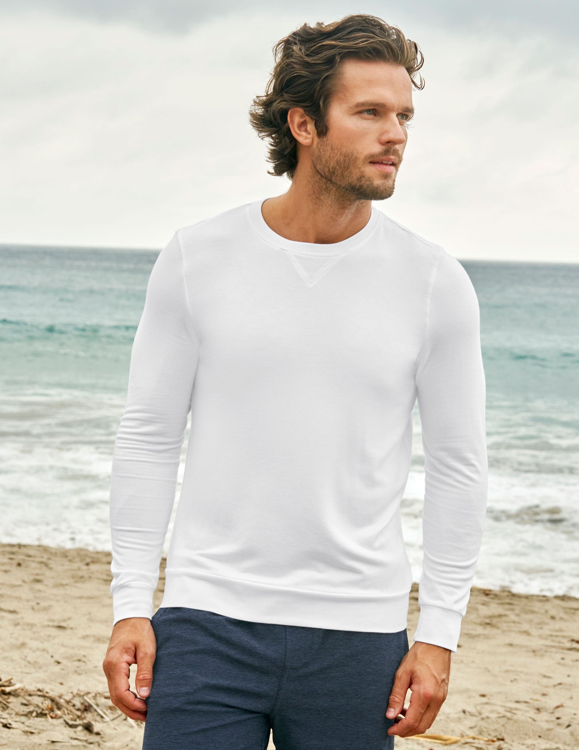 white mens long sleeve pullover. 