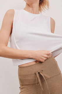 white relaxed fit cropped tank top.