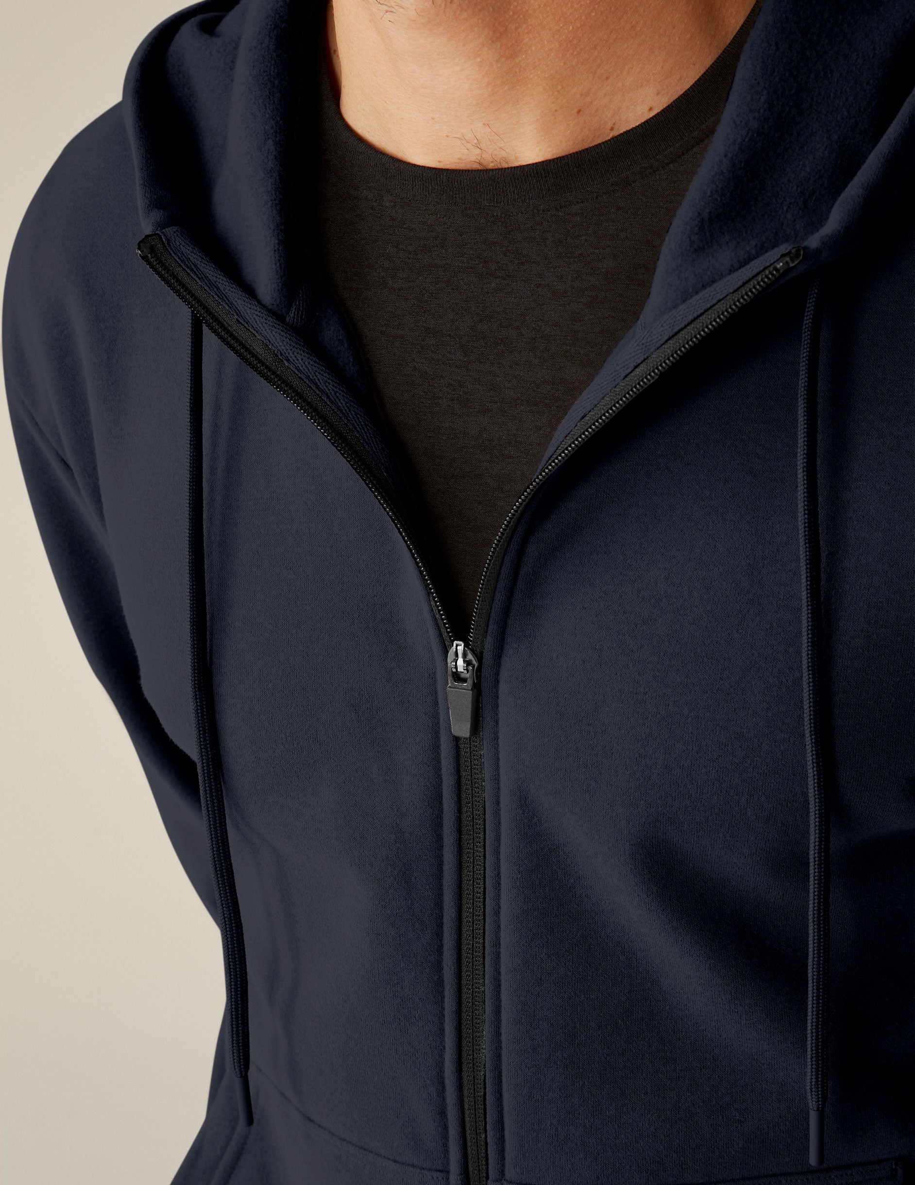 blue mens zip-up jacket with a hoodie. 