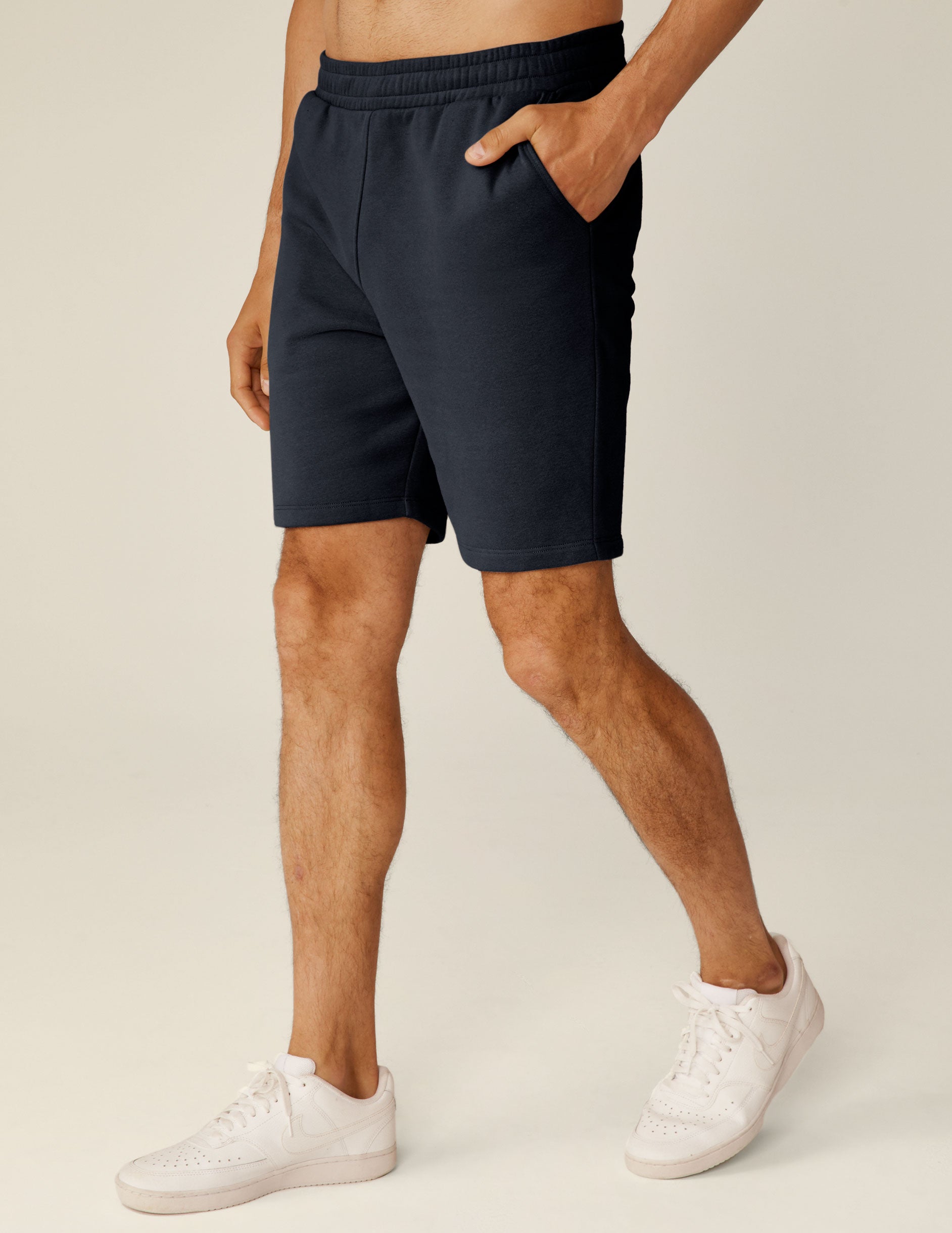 blue mens sweat shorts with pockets. 