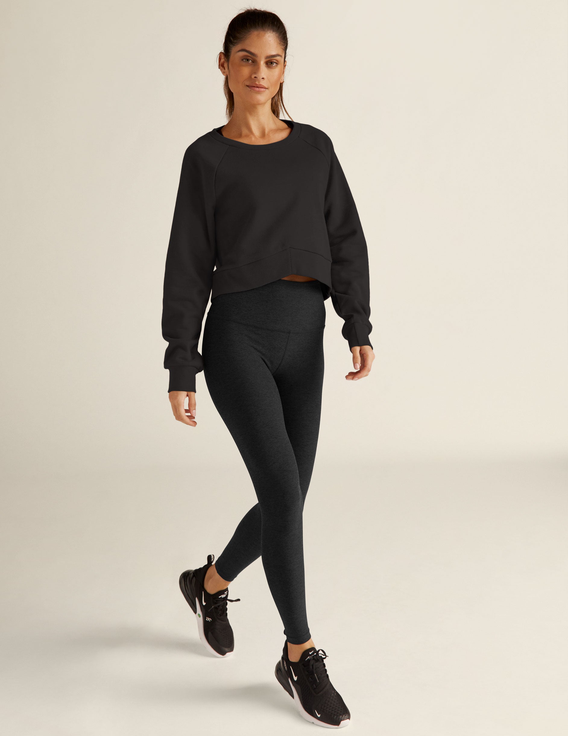 black cropped long sleeve pullover. 