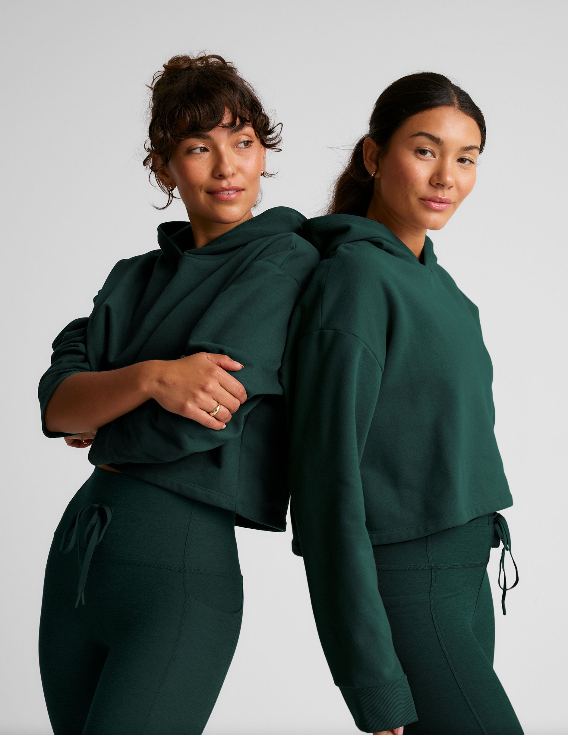 green cropped hoodie.