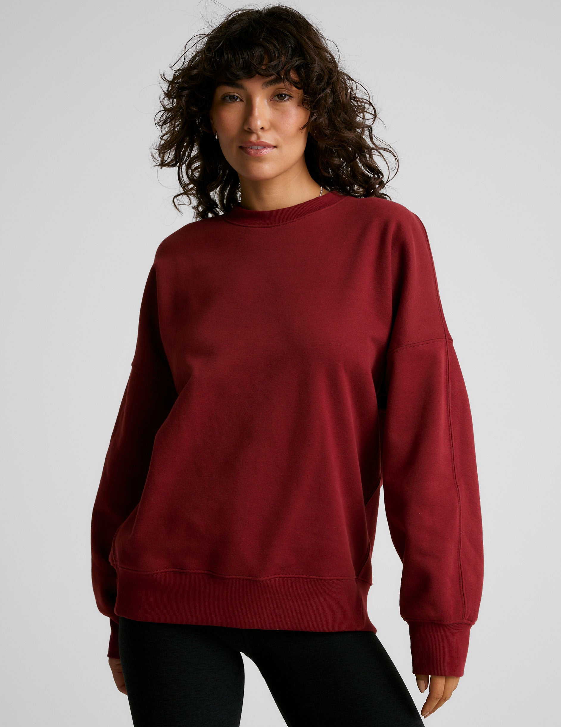 red crew neck sweatshirt.