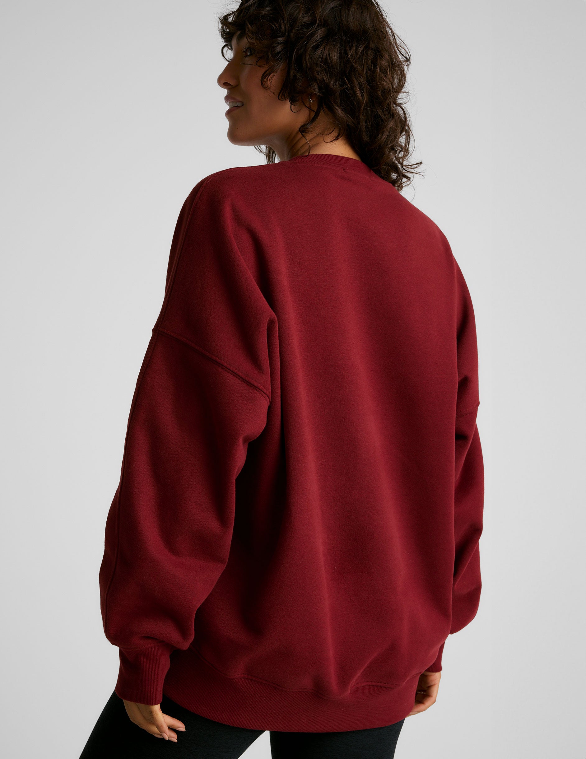 red crew neck sweatshirt.