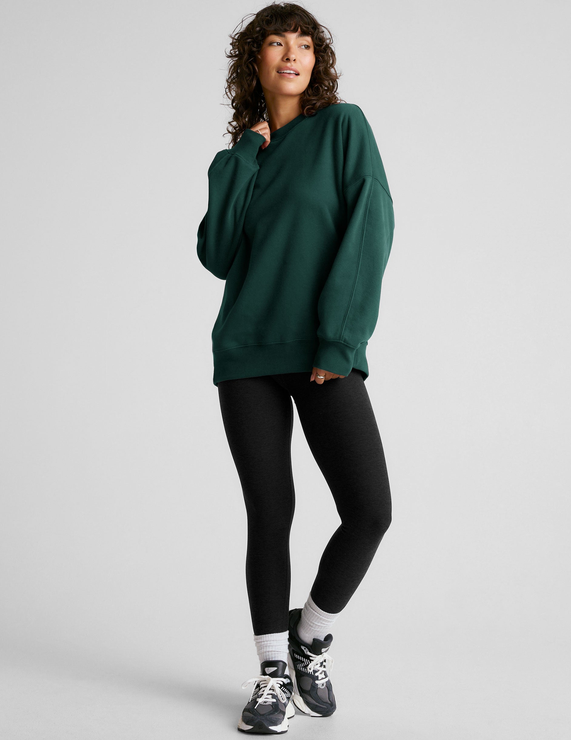 green crew neck oversized sweatshirt.