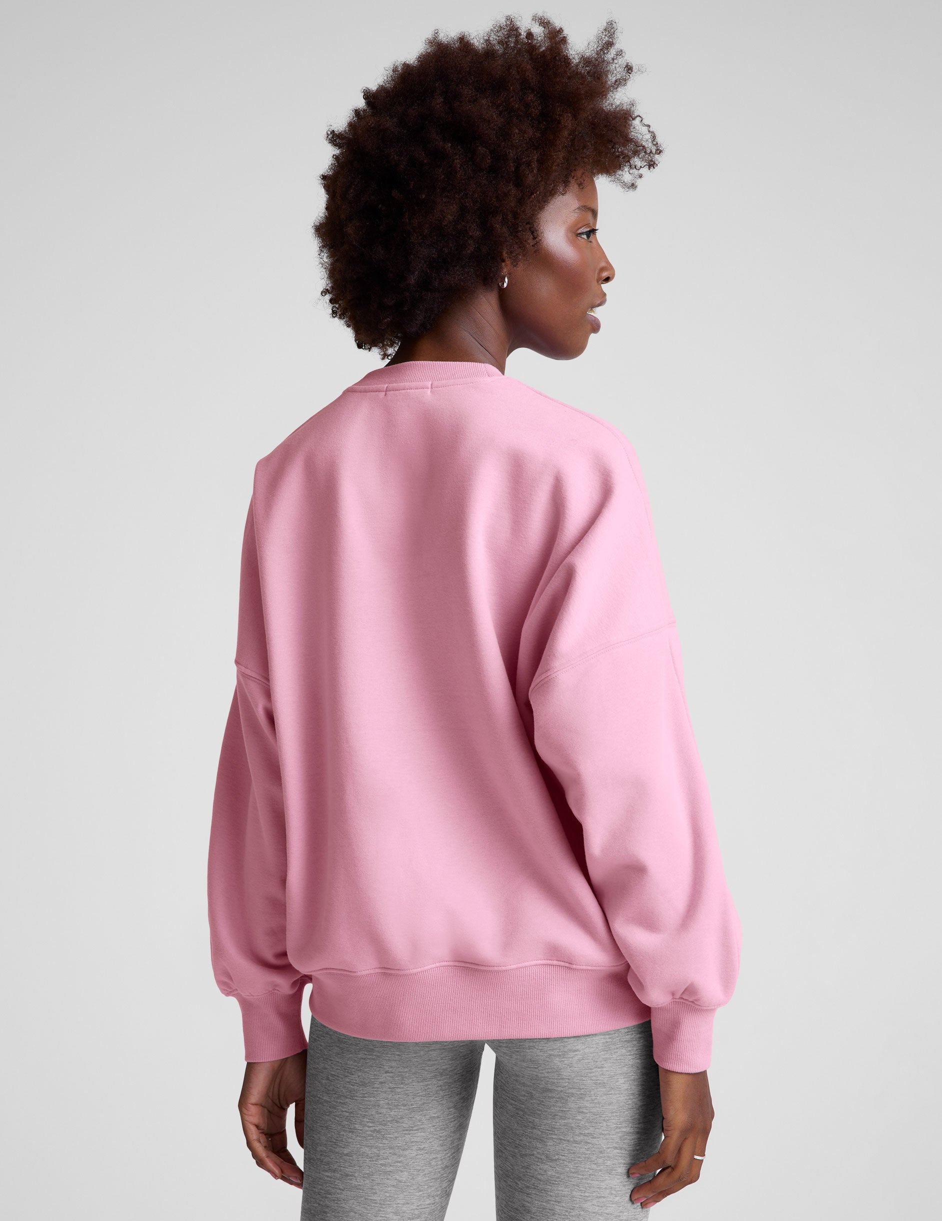 pink oversized fleece crew neck sweatshirt.