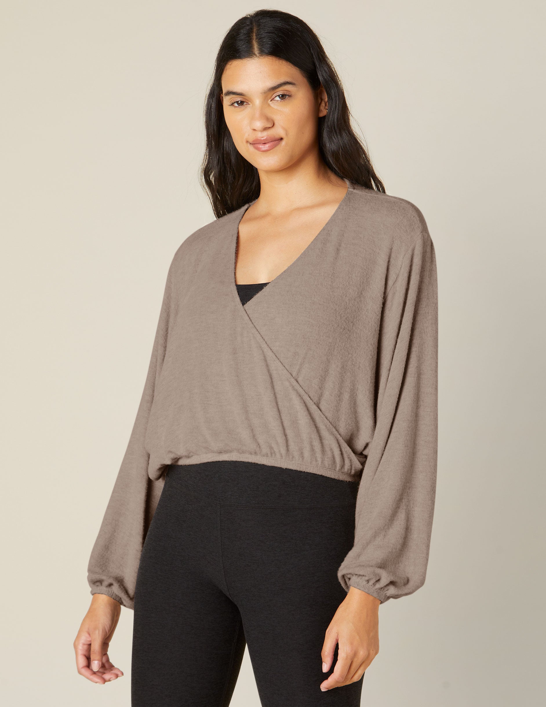 brown long sleeve wrapped top