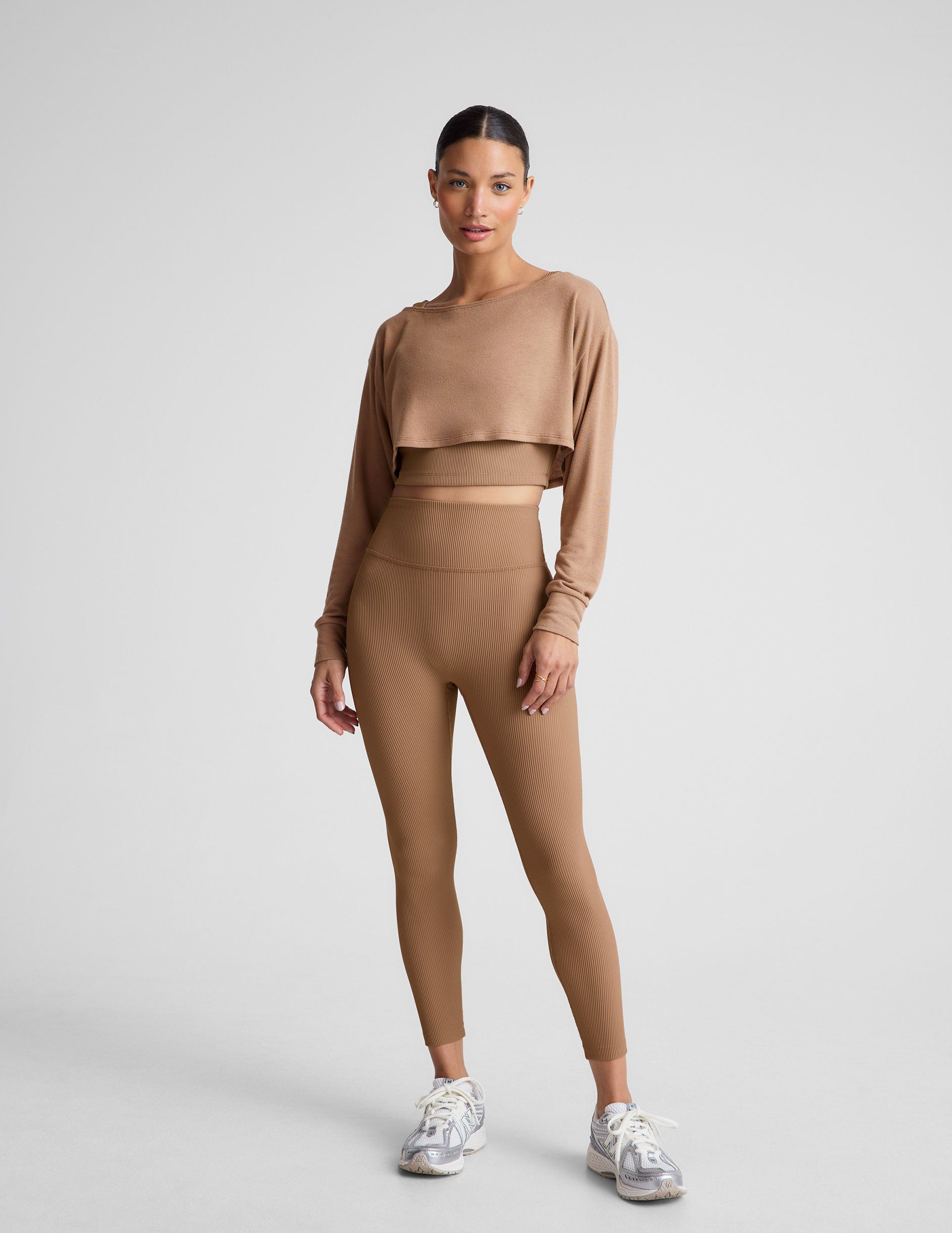 brown 2-way long sleeve cropped shrug.