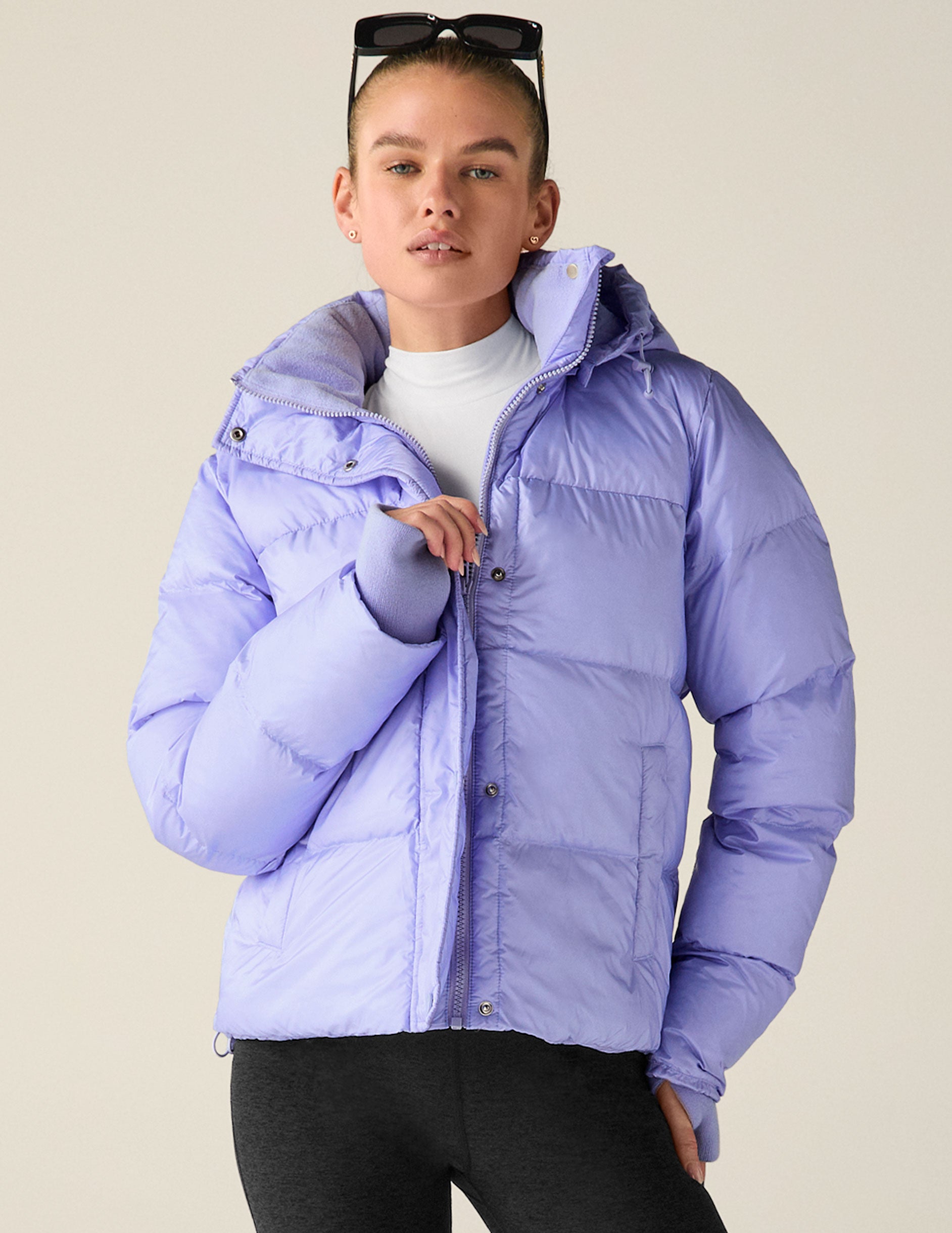 blue puffer coat