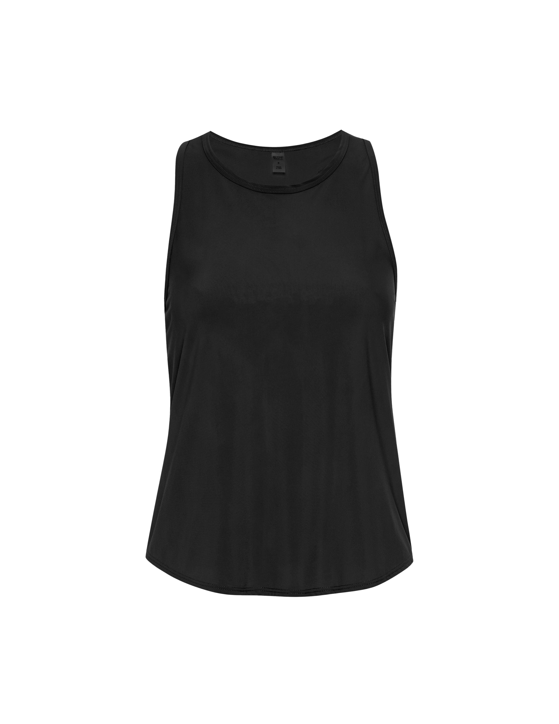 black scoop neck racerback tank top.