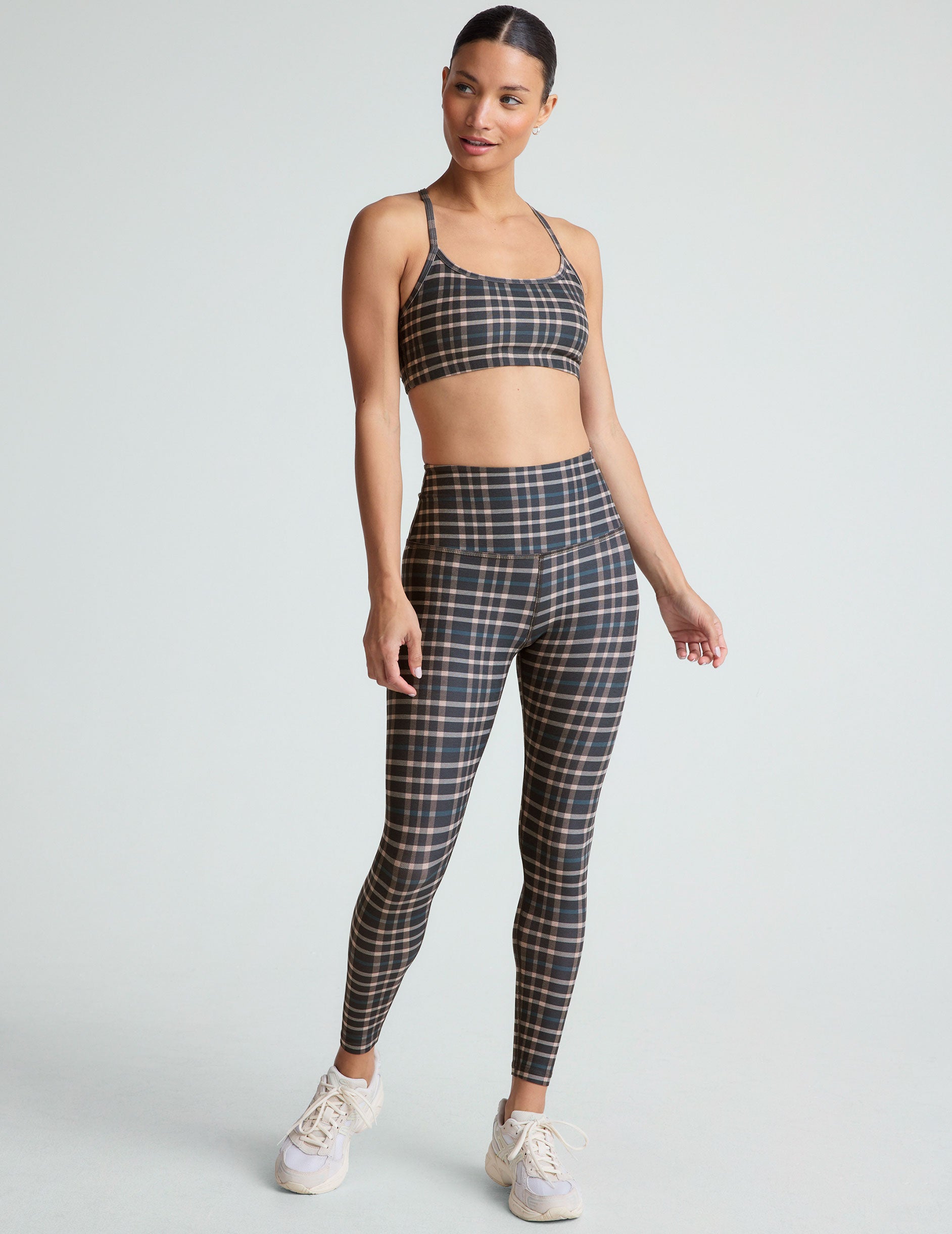 plaid printed high-waisted midi leggings.