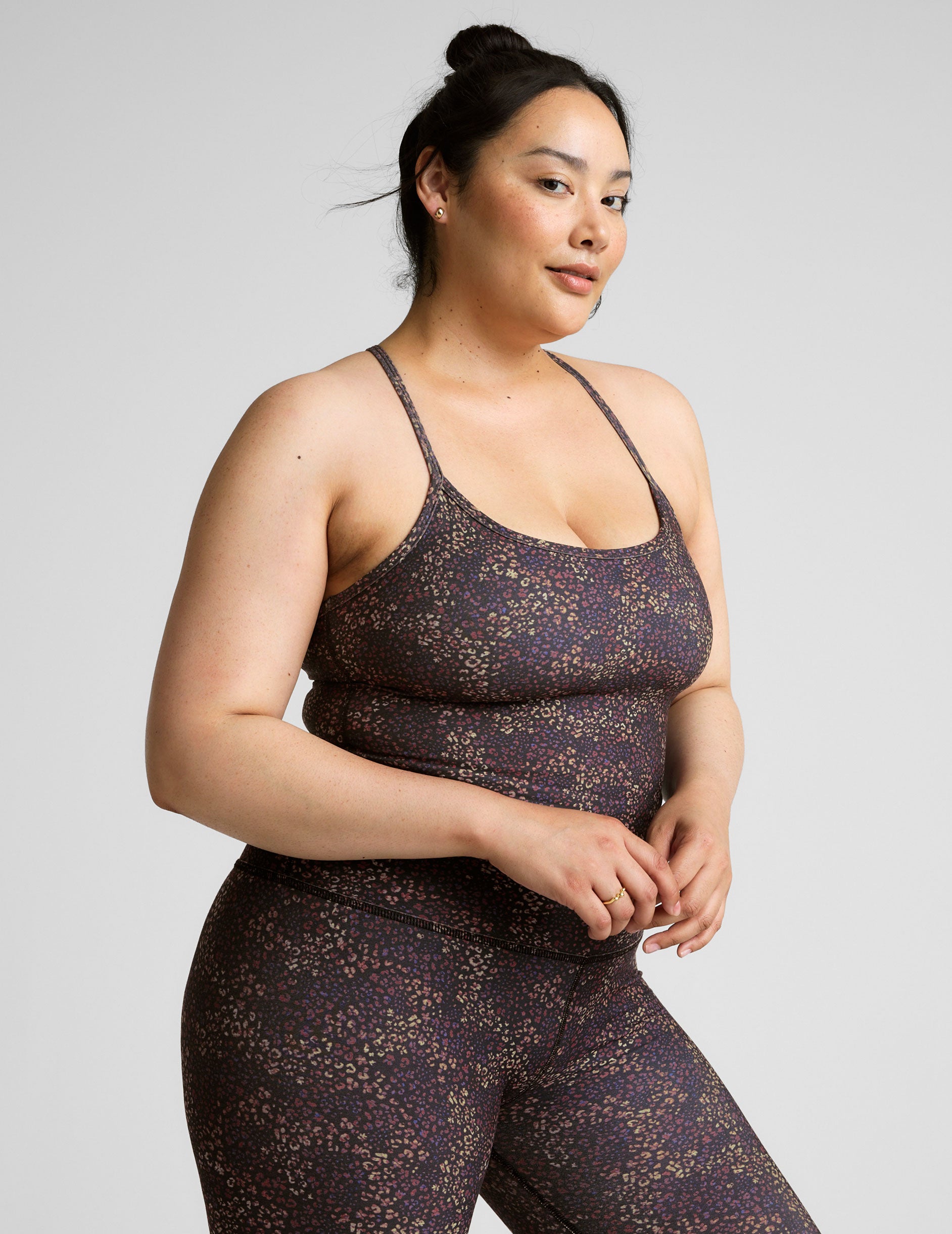 leopard printed racerback cropped tank top.