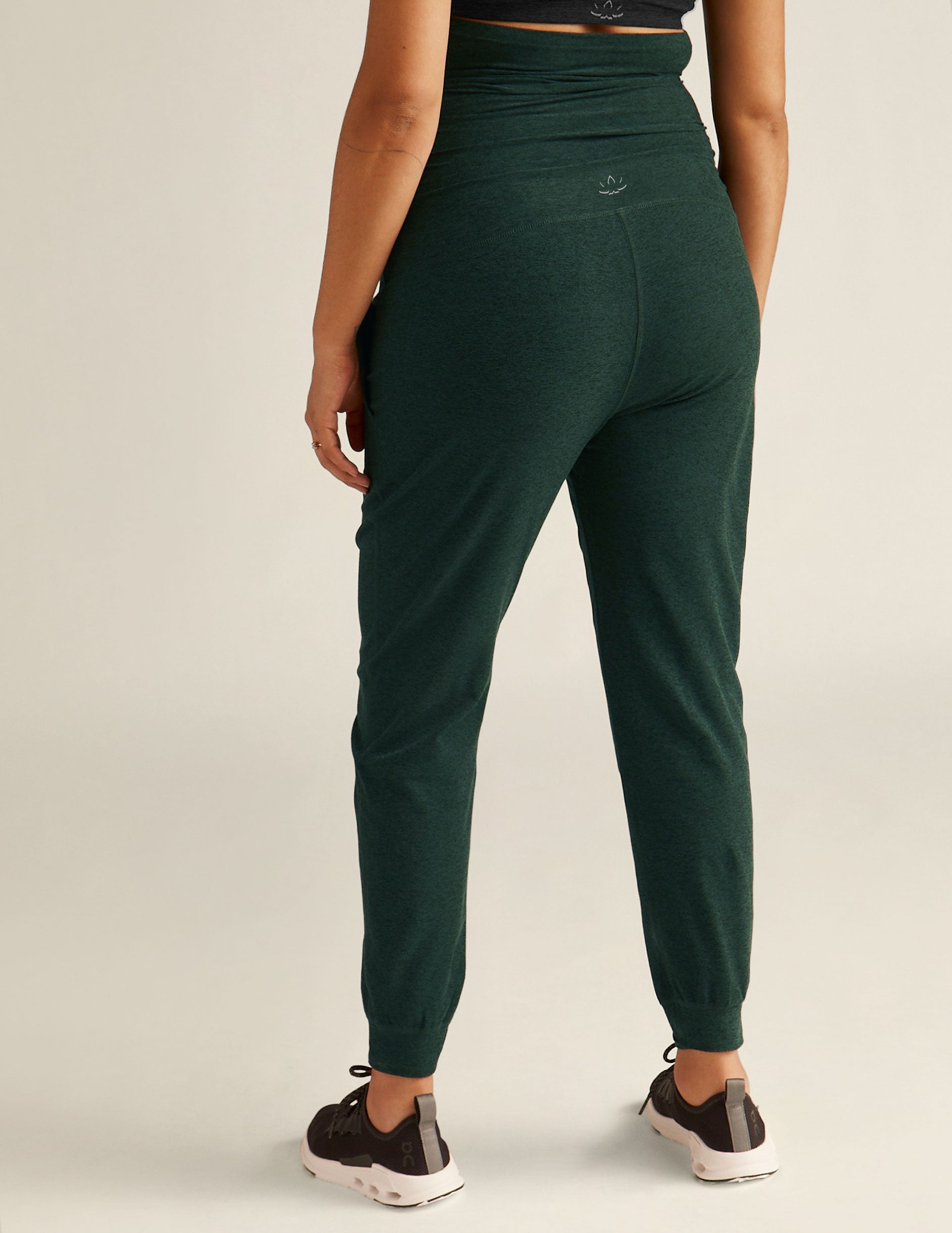 green maternity midi joggers with pockets. 