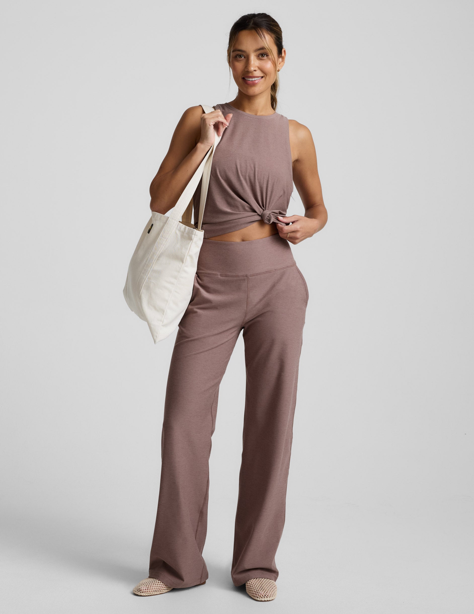 High Waisted Spacedye Wide Leg Pants - Rosey Taupe | Beyond Yoga