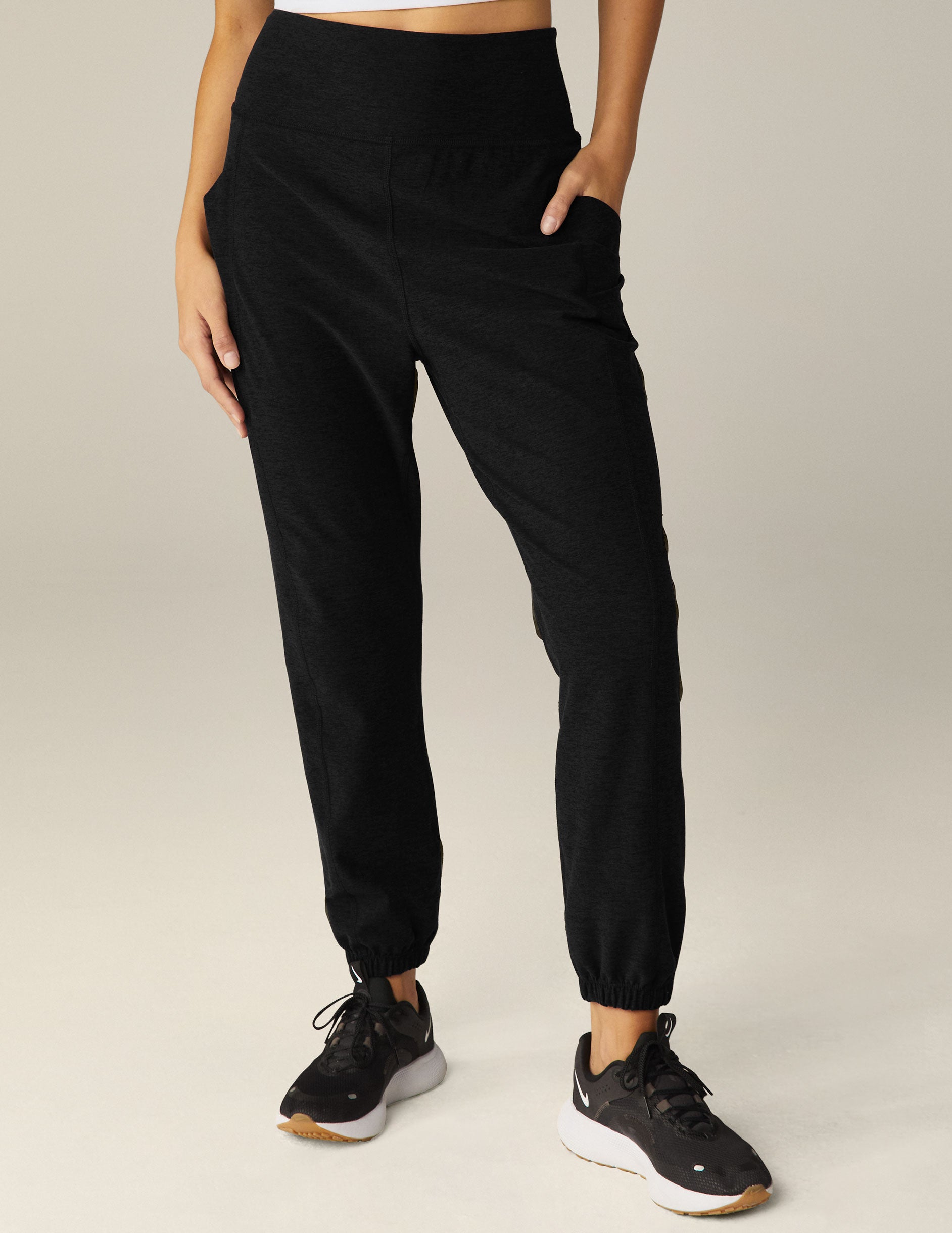 black midi joggers with pocket detail at sides