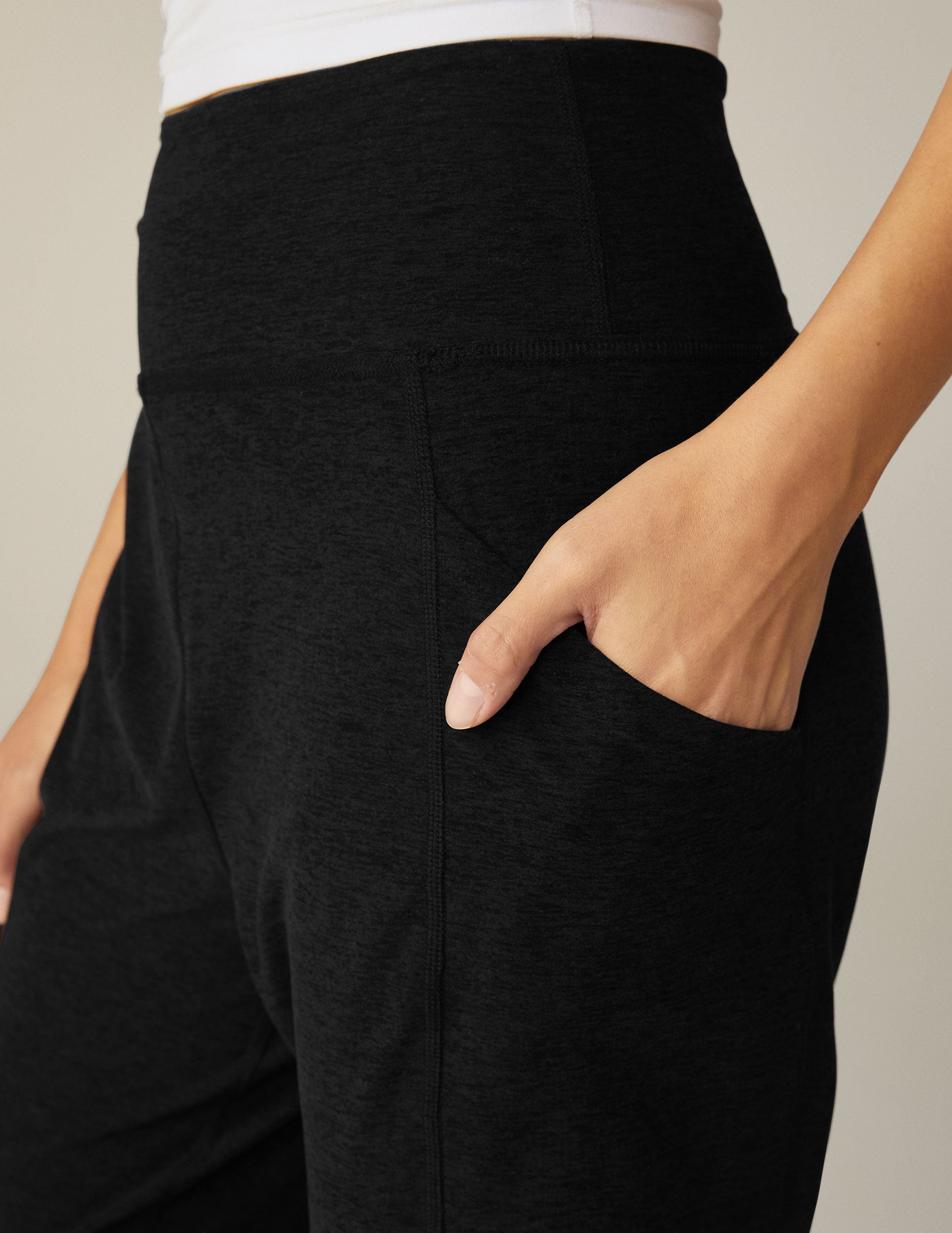 black midi joggers with pocket detail at sides