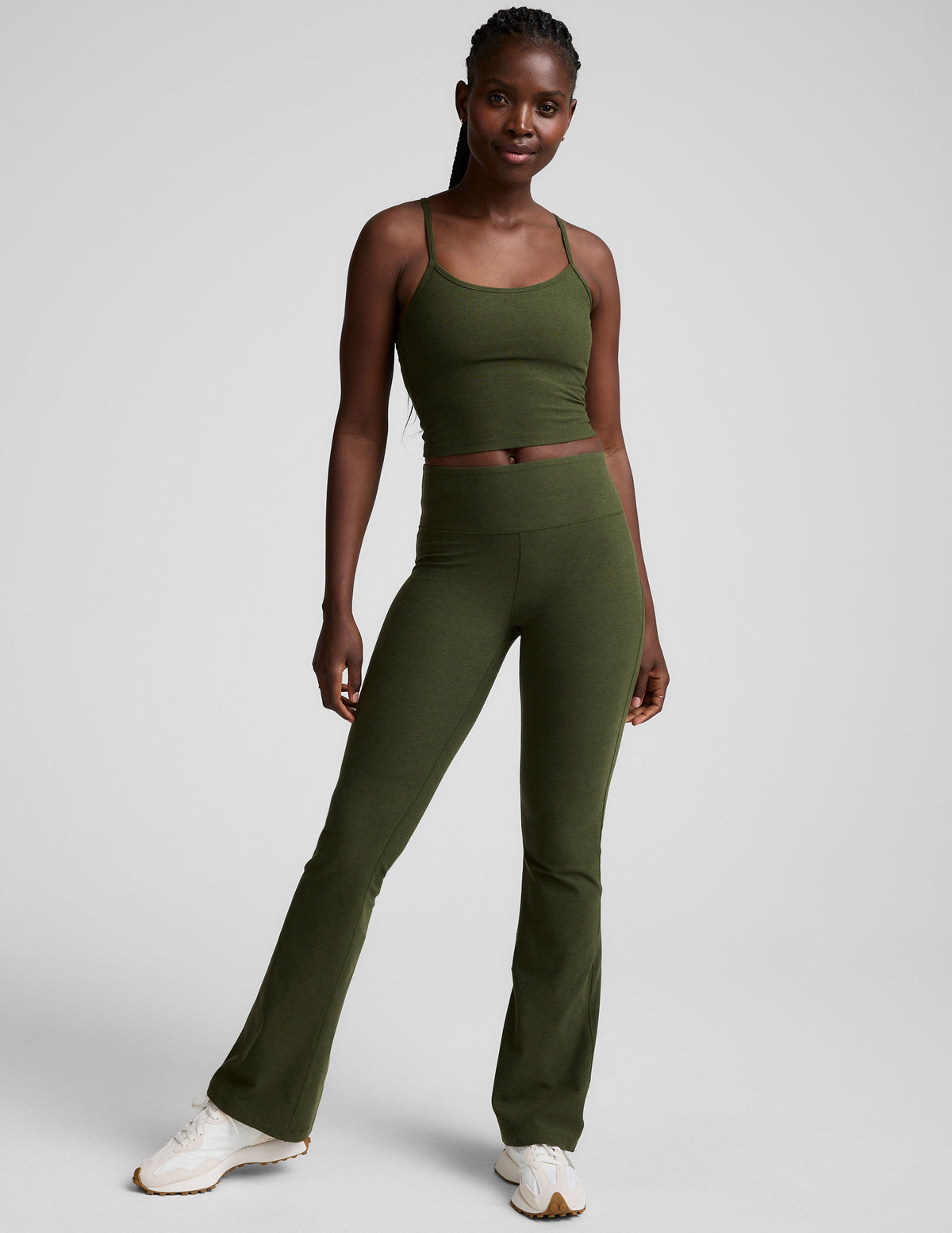 Mid-Rise Bootcut Spacedye Pants - Army Green Heather | Beyond Yoga display picture 1