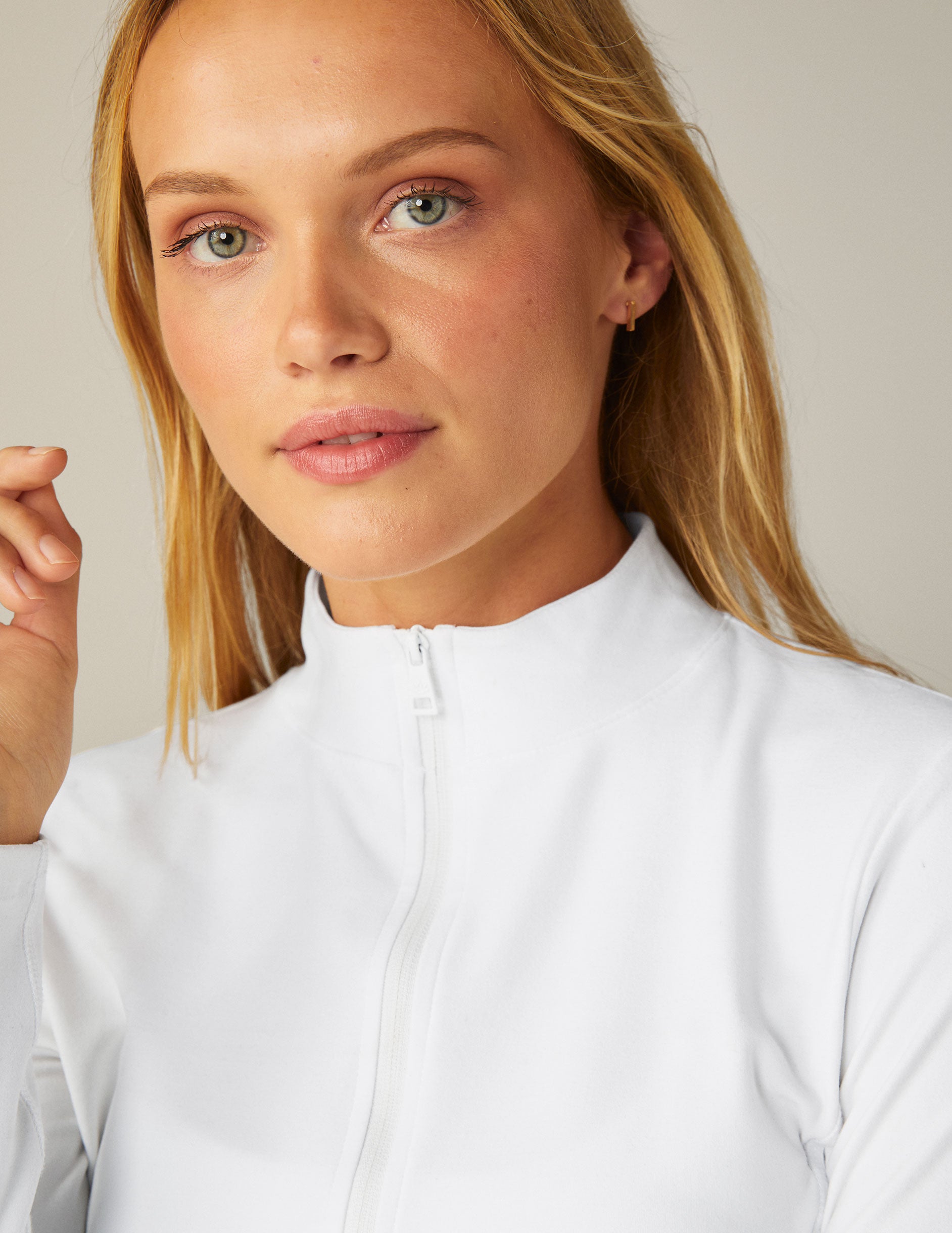 Cloud White Mock Neck Zip Up Jacket