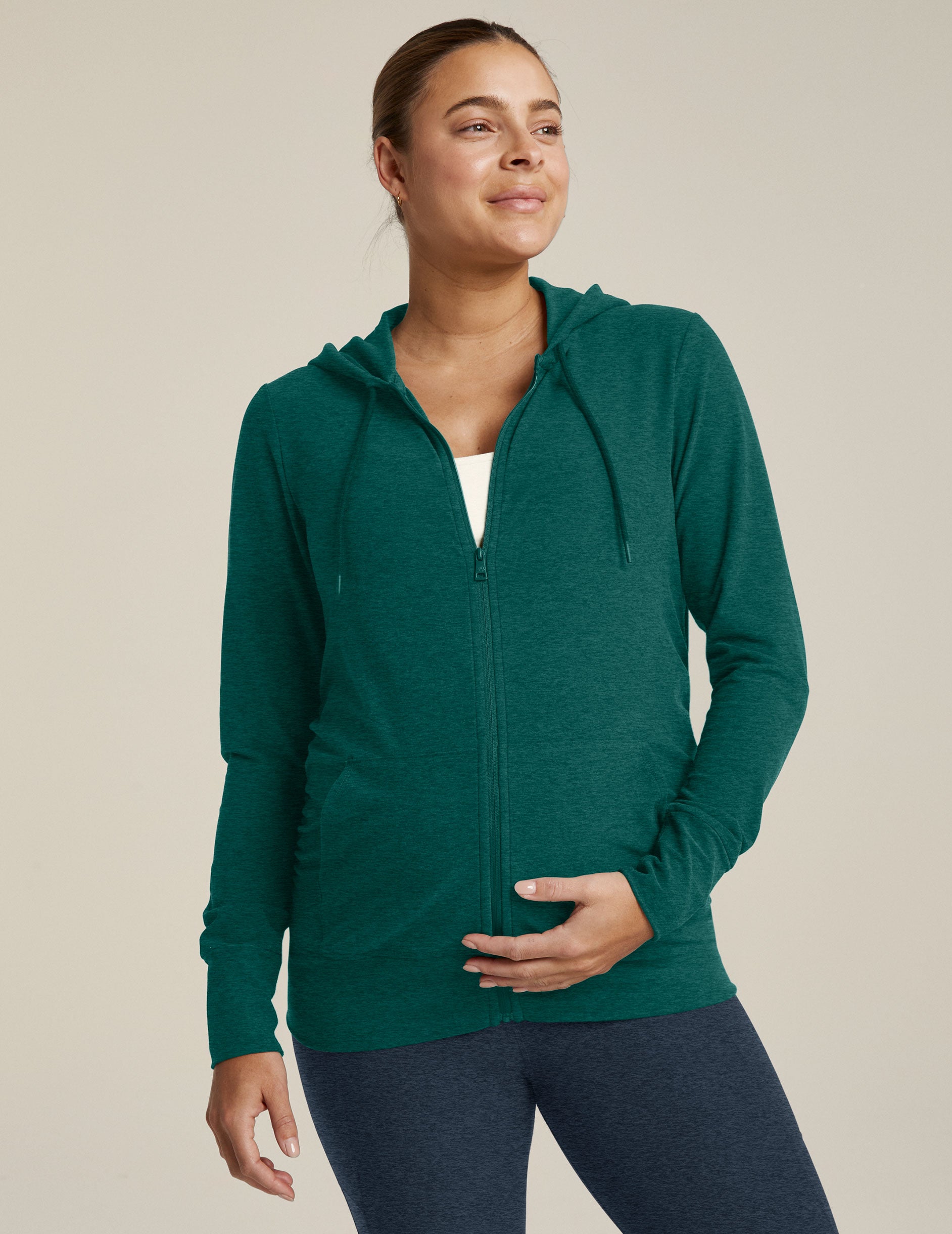 green maternity zip-up hoodie