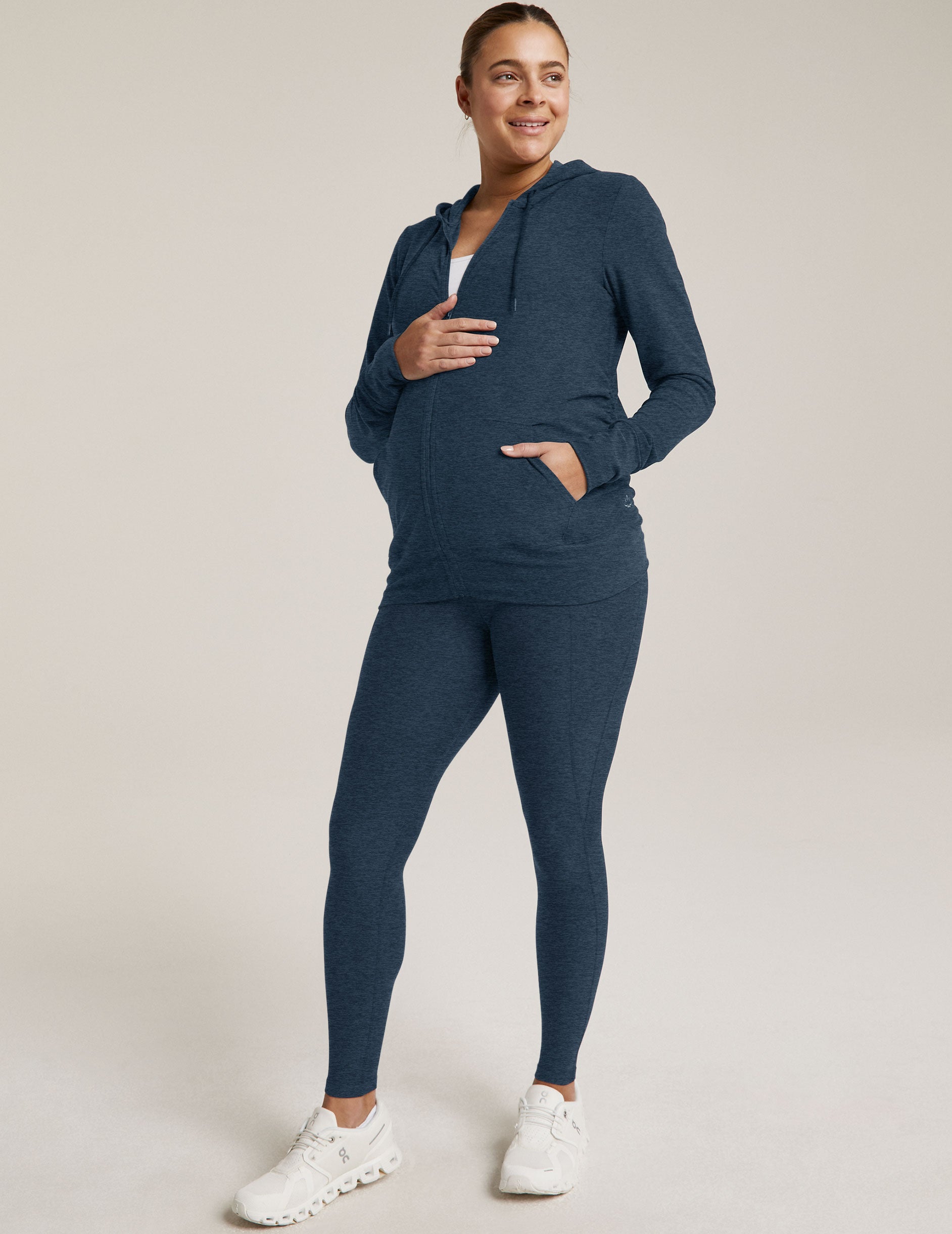 blue maternity zip up hoodie