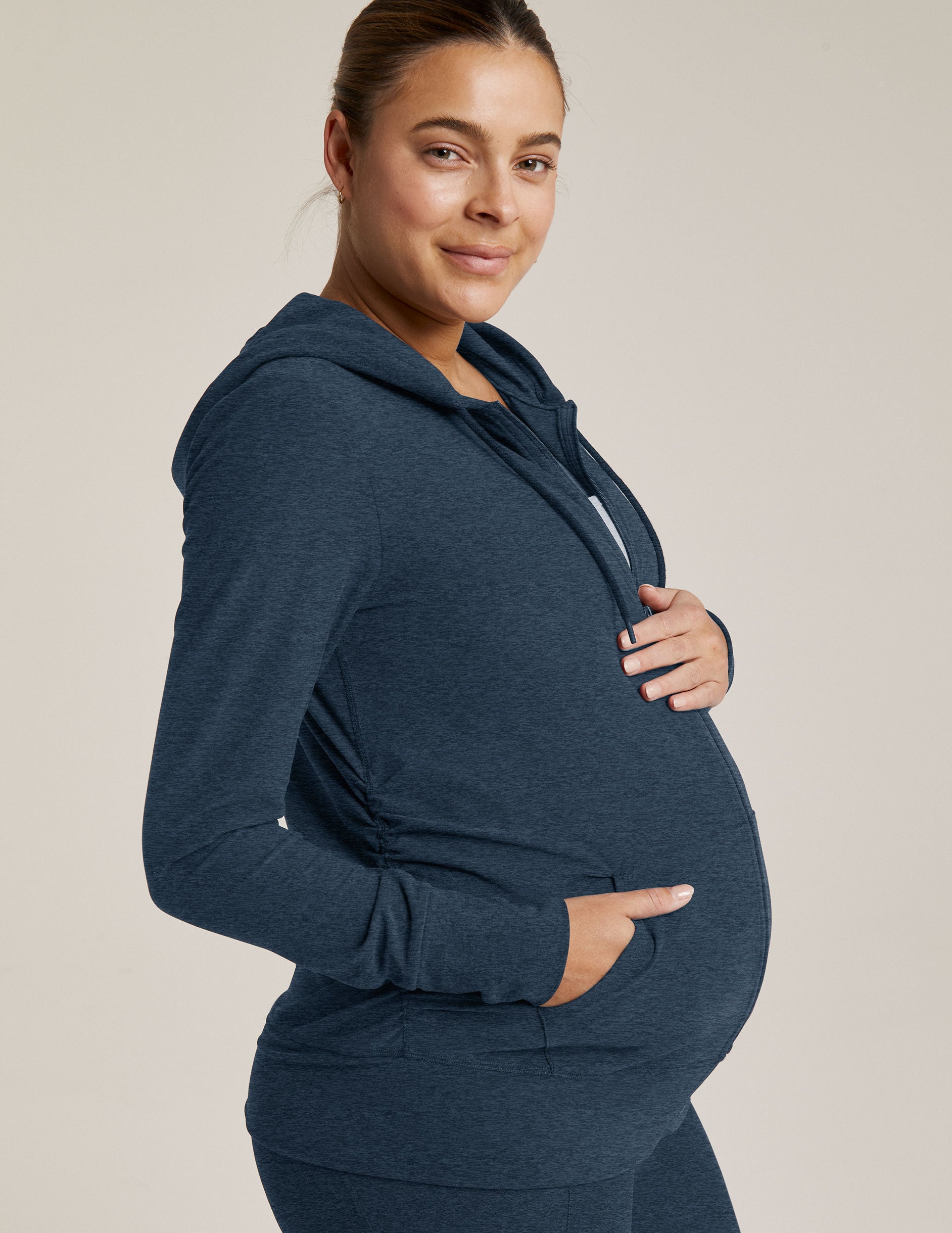 blue maternity zip up hoodie