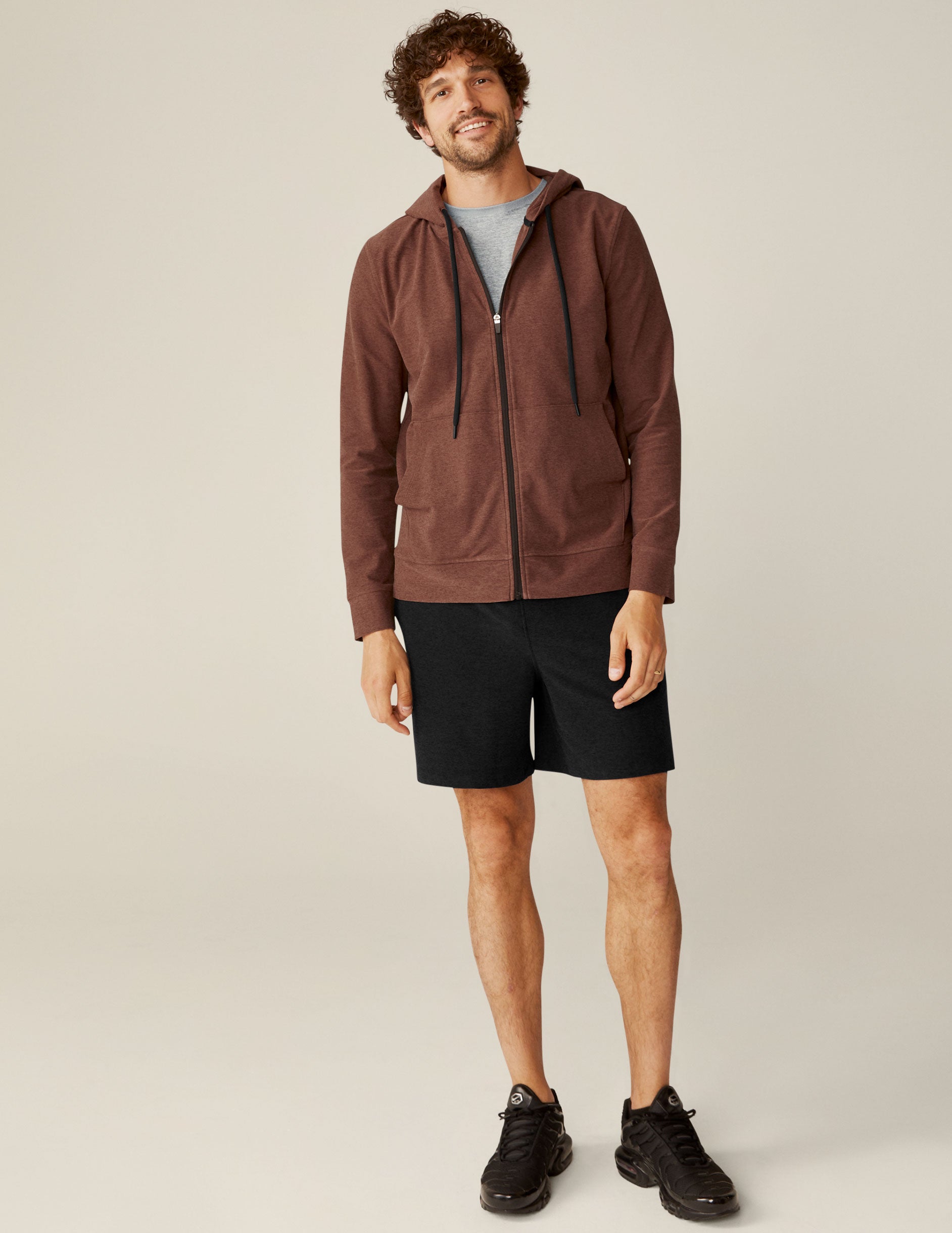 brown men's zip-up hoodie.