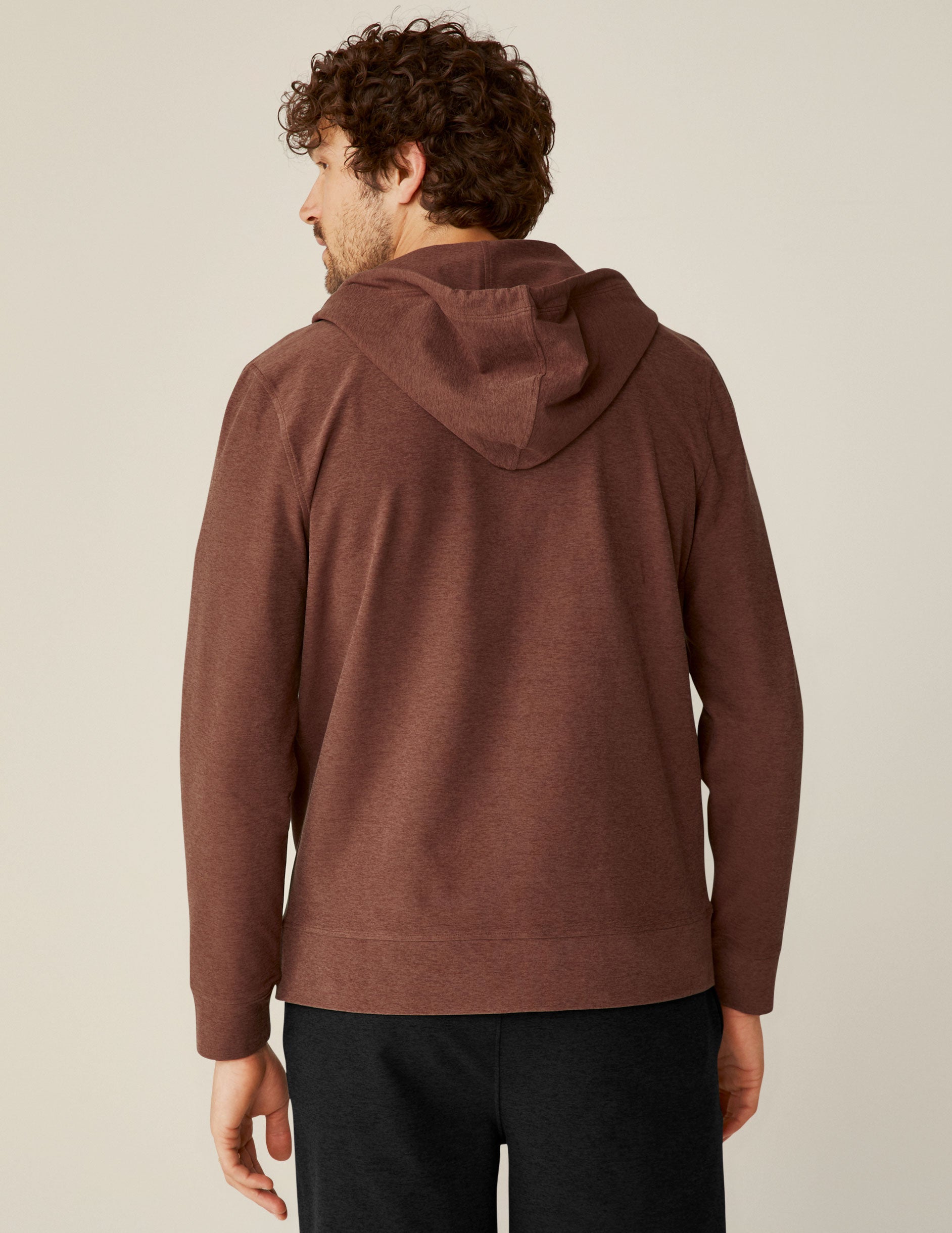 brown men's zip-up hoodie.