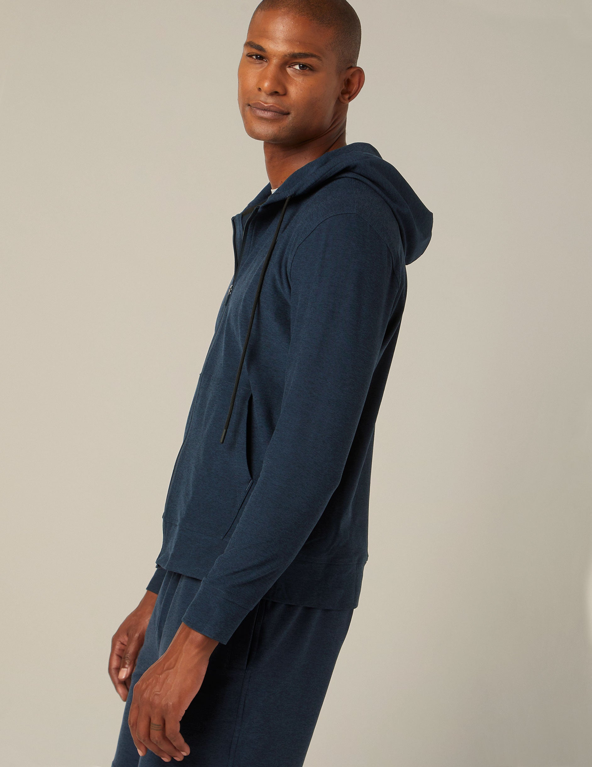 blue mens zip-up hooded jacket. 