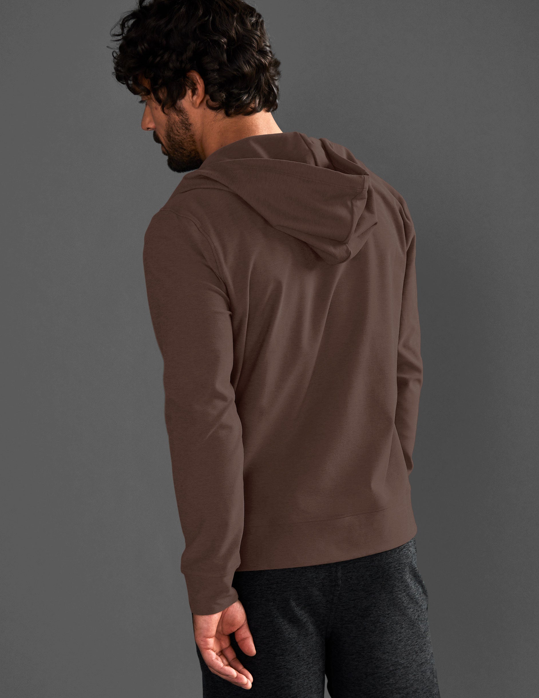 brown men's zip-up hoodie with pockets. 