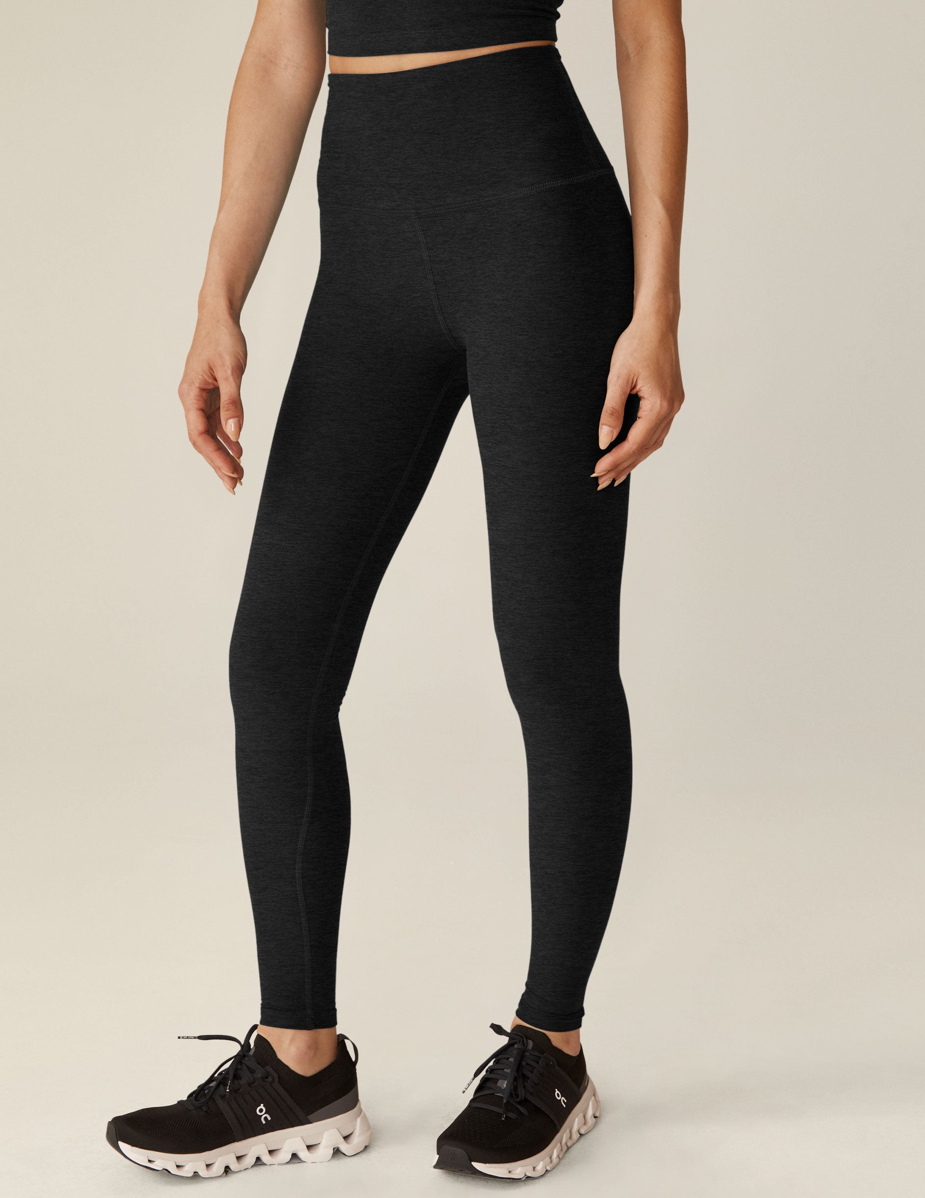 black long high-waisted leggings.