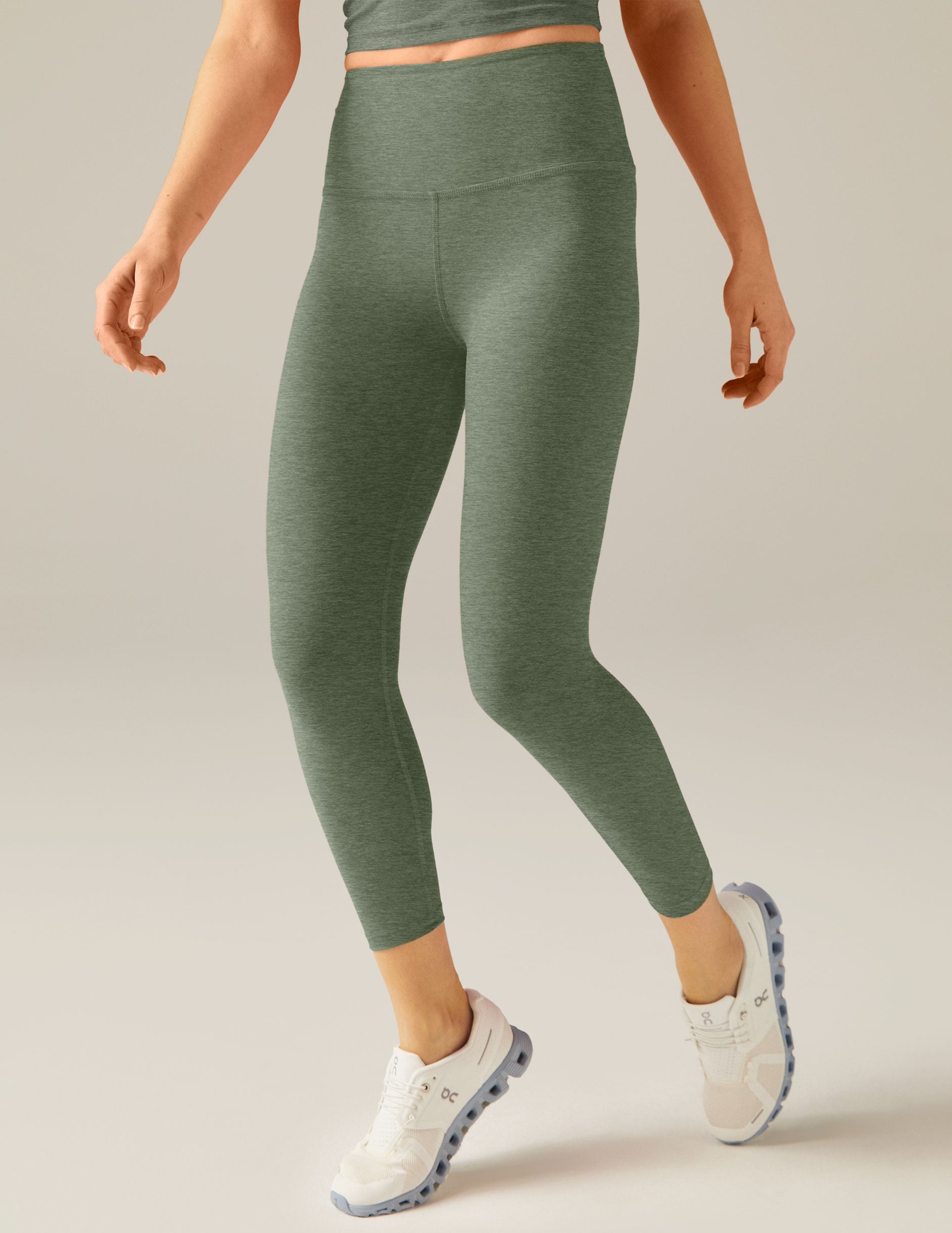 green high-waisted capri leggings. 