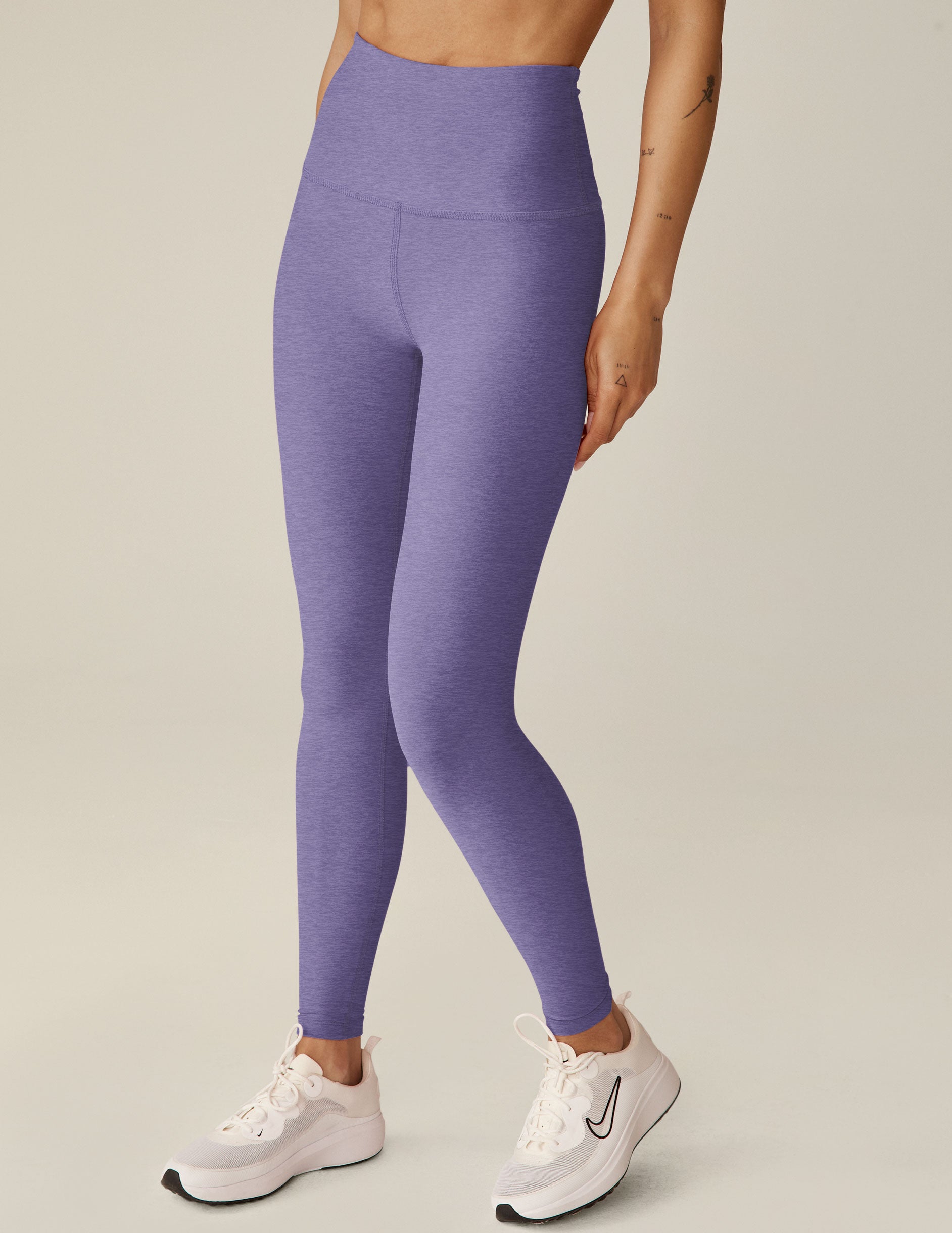 purple high-waisted midi spacedye leggings. 