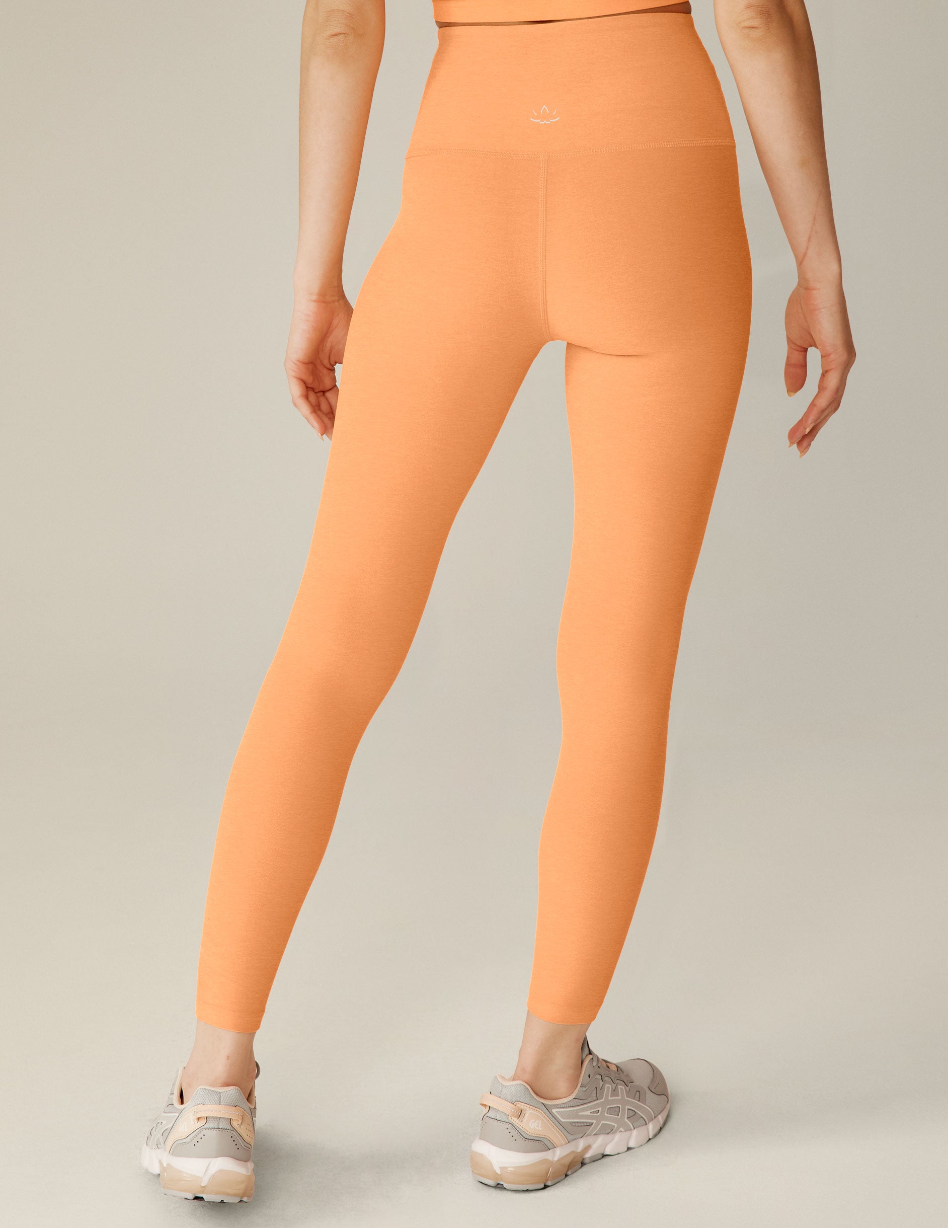 orange high-waisted midi spacedye leggings. 