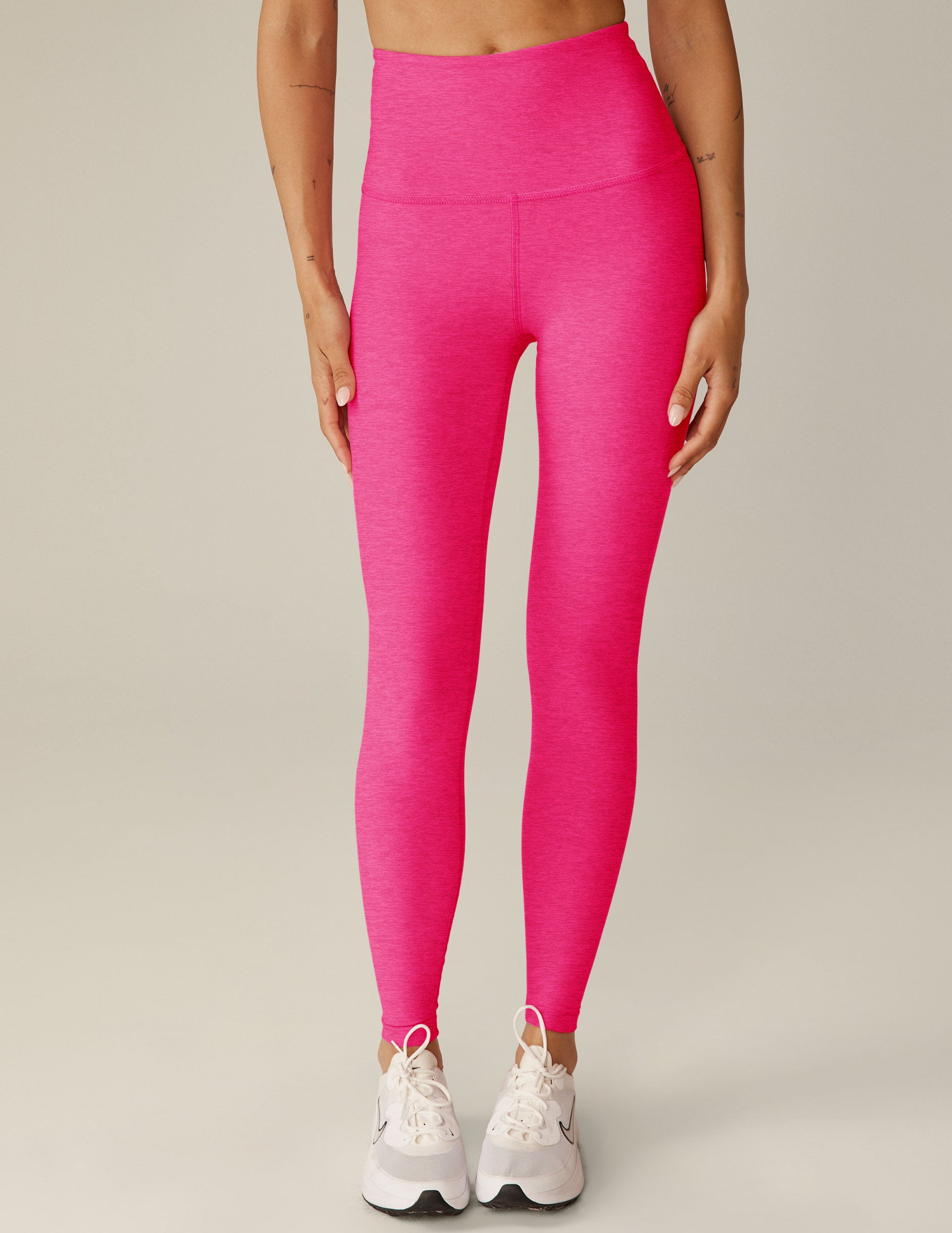 pink high-waisted midi leggings. 